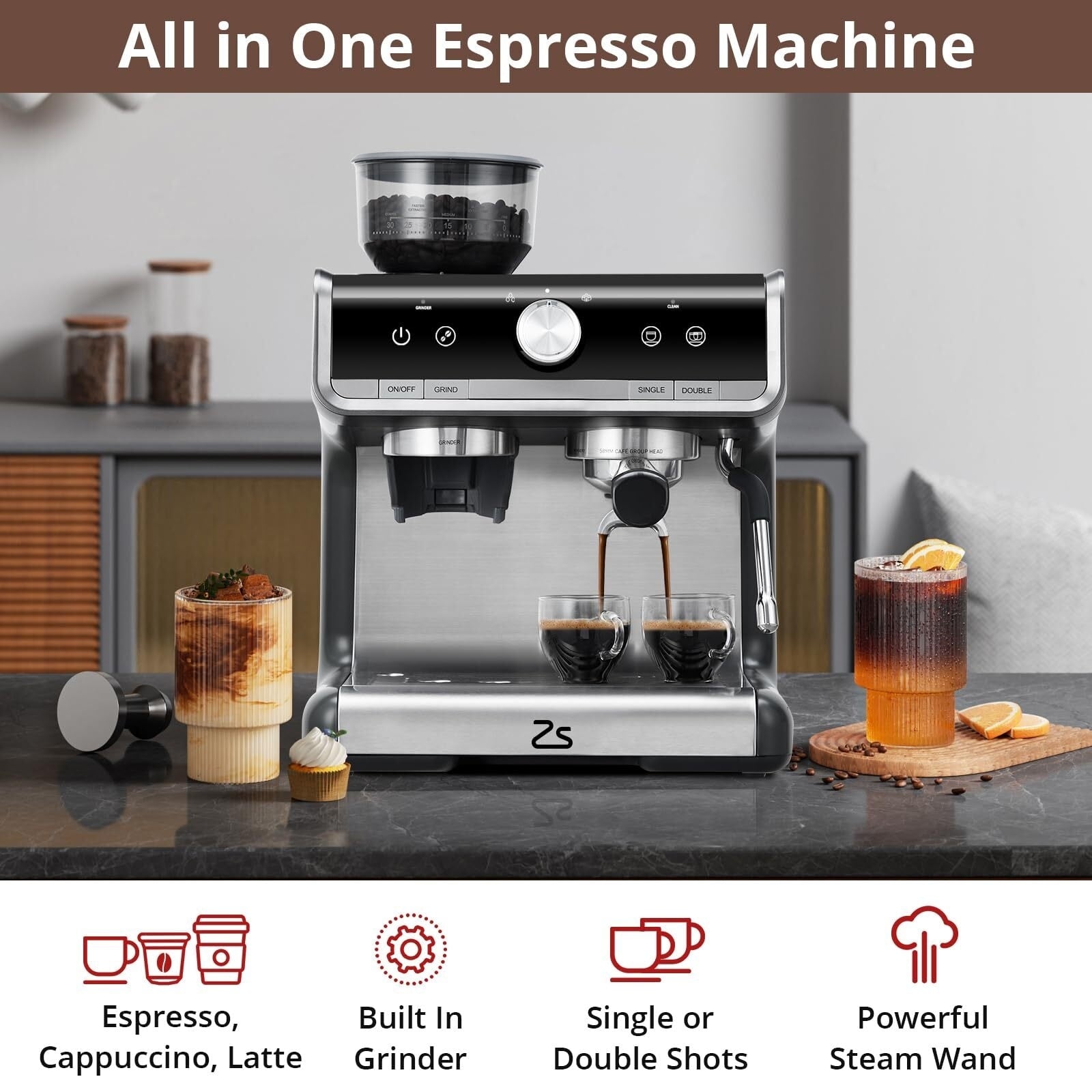 Cafetière expresso automatique 20 bars avec mousseur à lait pour barista amateur