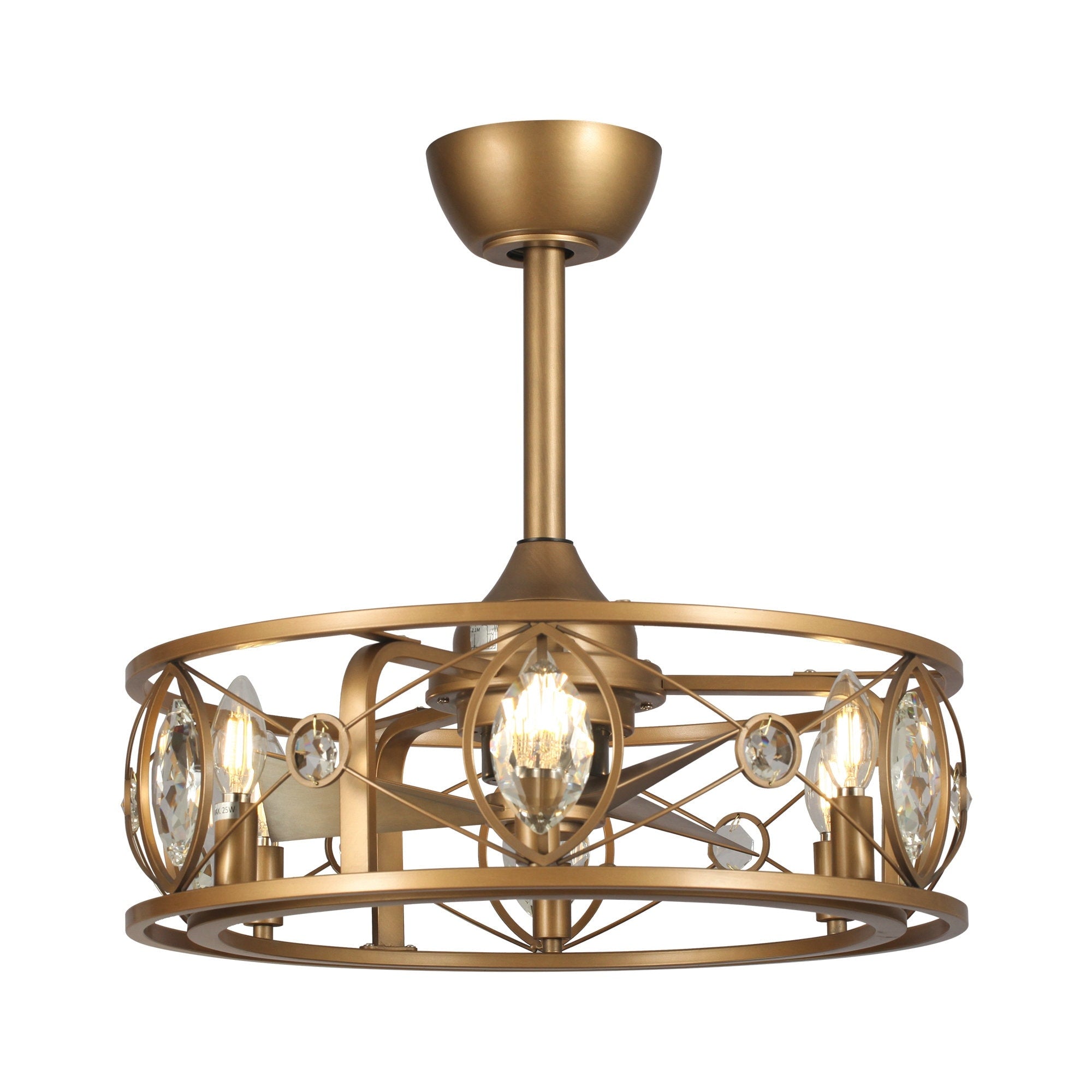 22 Modern Crystal Caged Ceiling Fan Chandelier with Remote