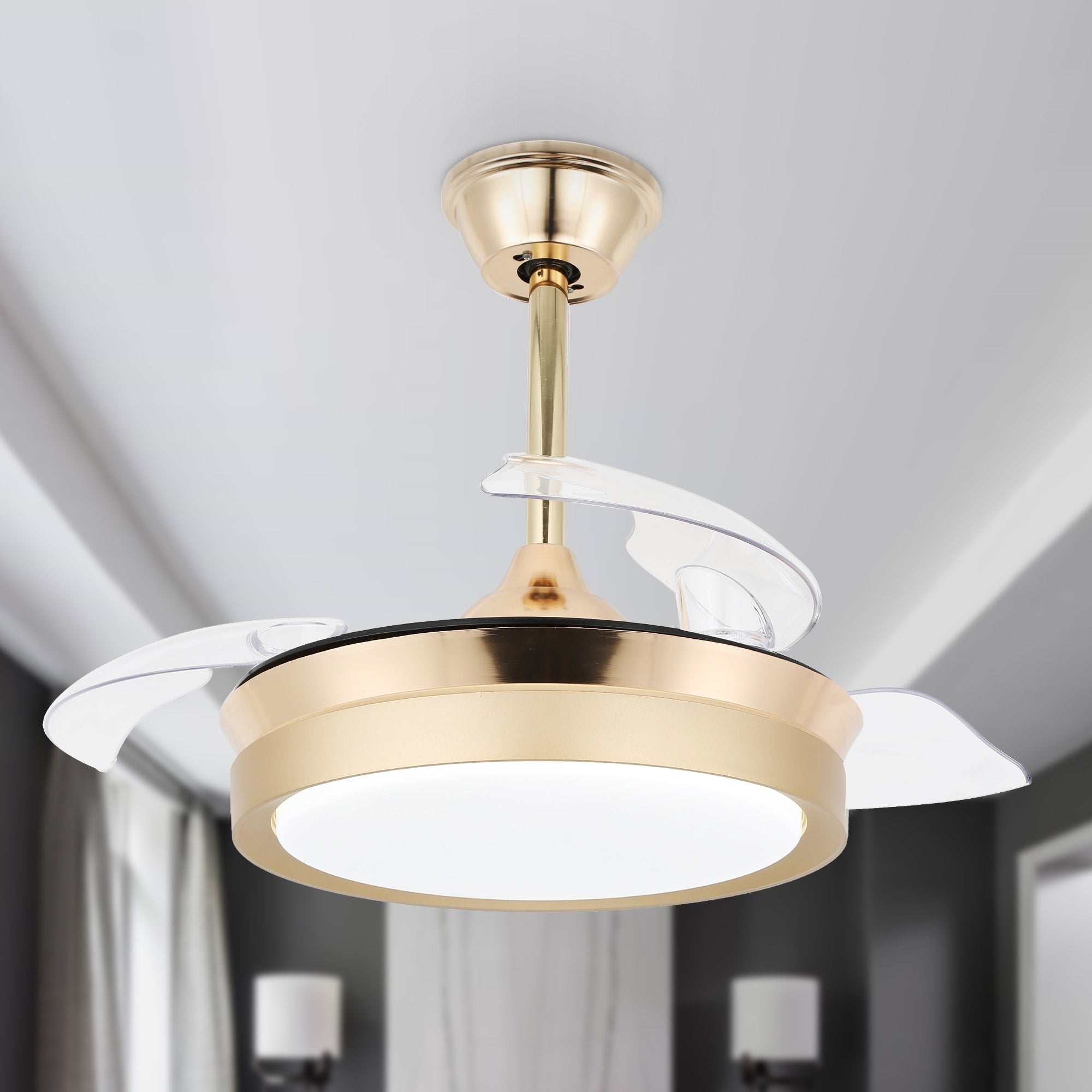 Bella Depot 36 Modern Retractable Ceiling Fan with Led Light, 6-Speed Reversible Blades with Remote