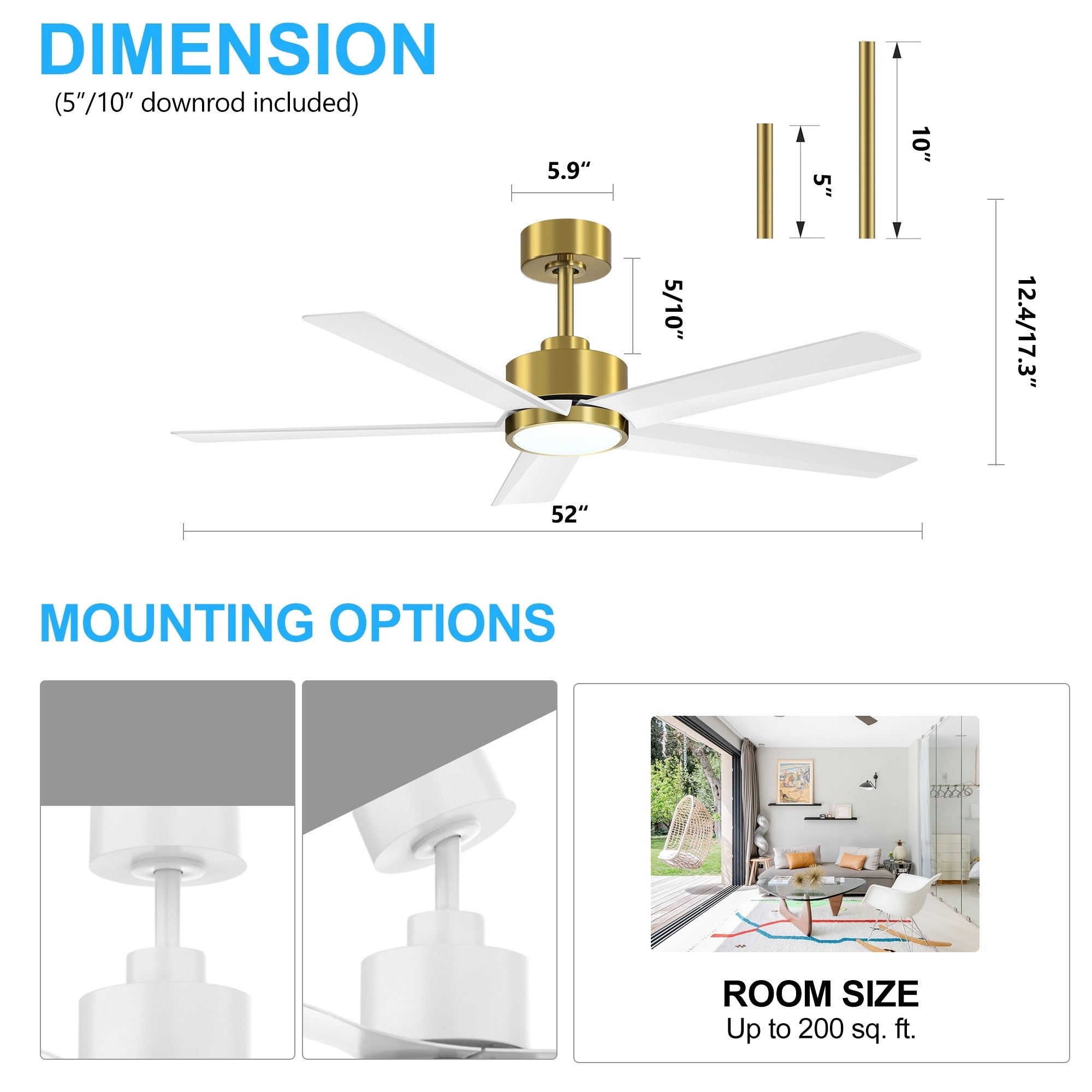 Breezary 65/52/42 5-Blade LED Ceiling Fan with Light Kit and Remote