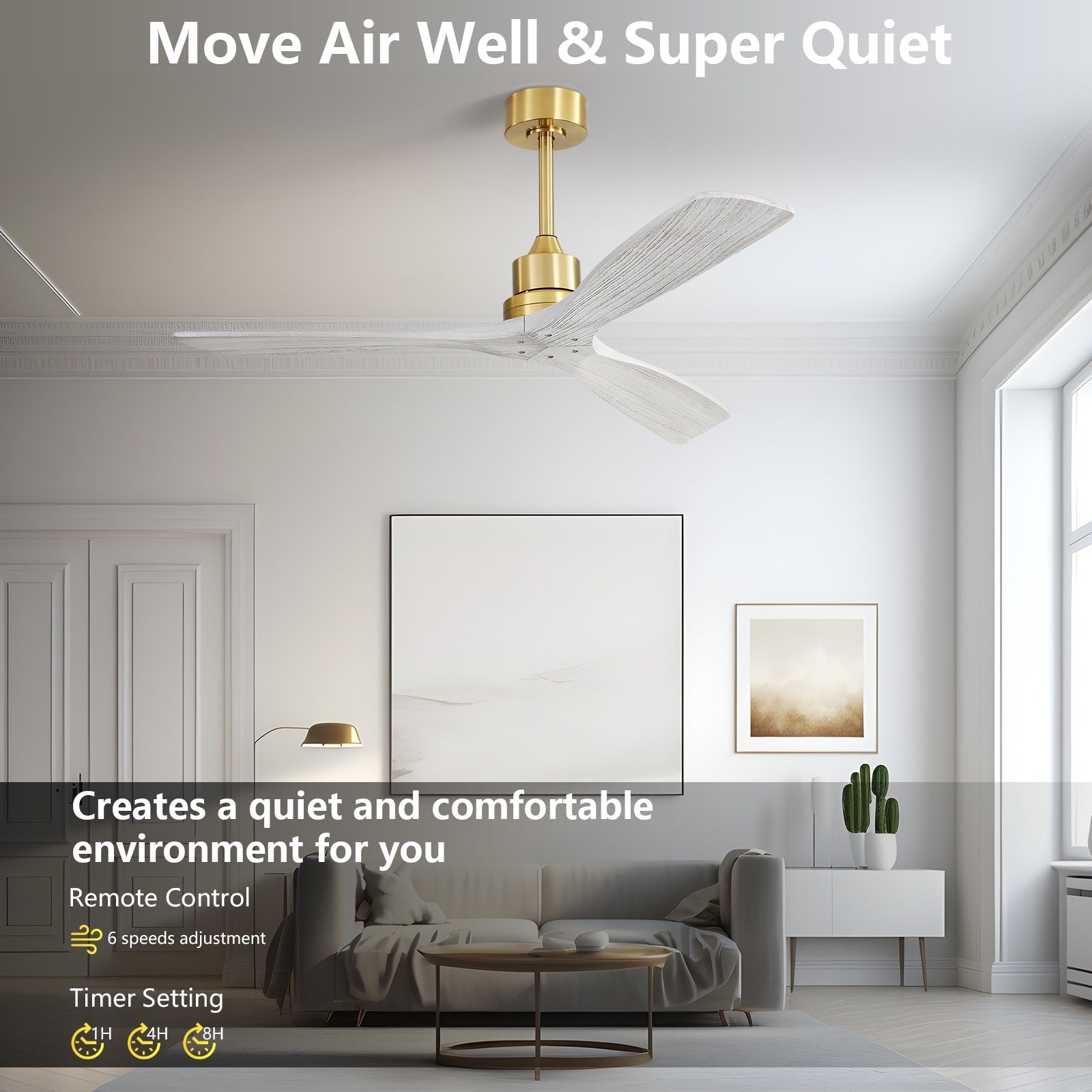 52 inch Modern Solid Wood / ABS Ceiling Fan With Remote Control(No Light),6 WInd Speed,Reversible Airflow
