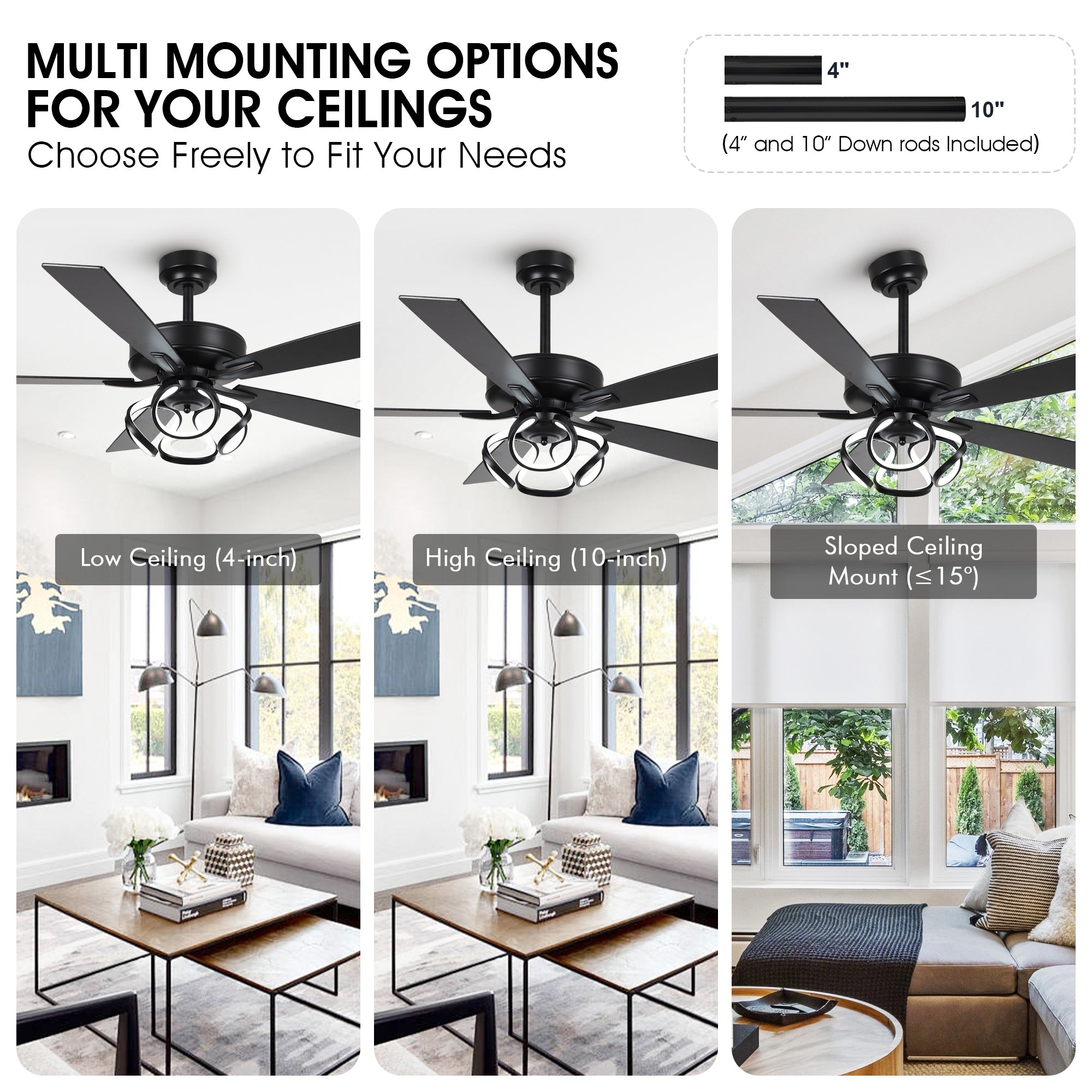 52 Modern Chrome/ Black Indoor Dimmable LED Ceiling Fan with Light and Remote