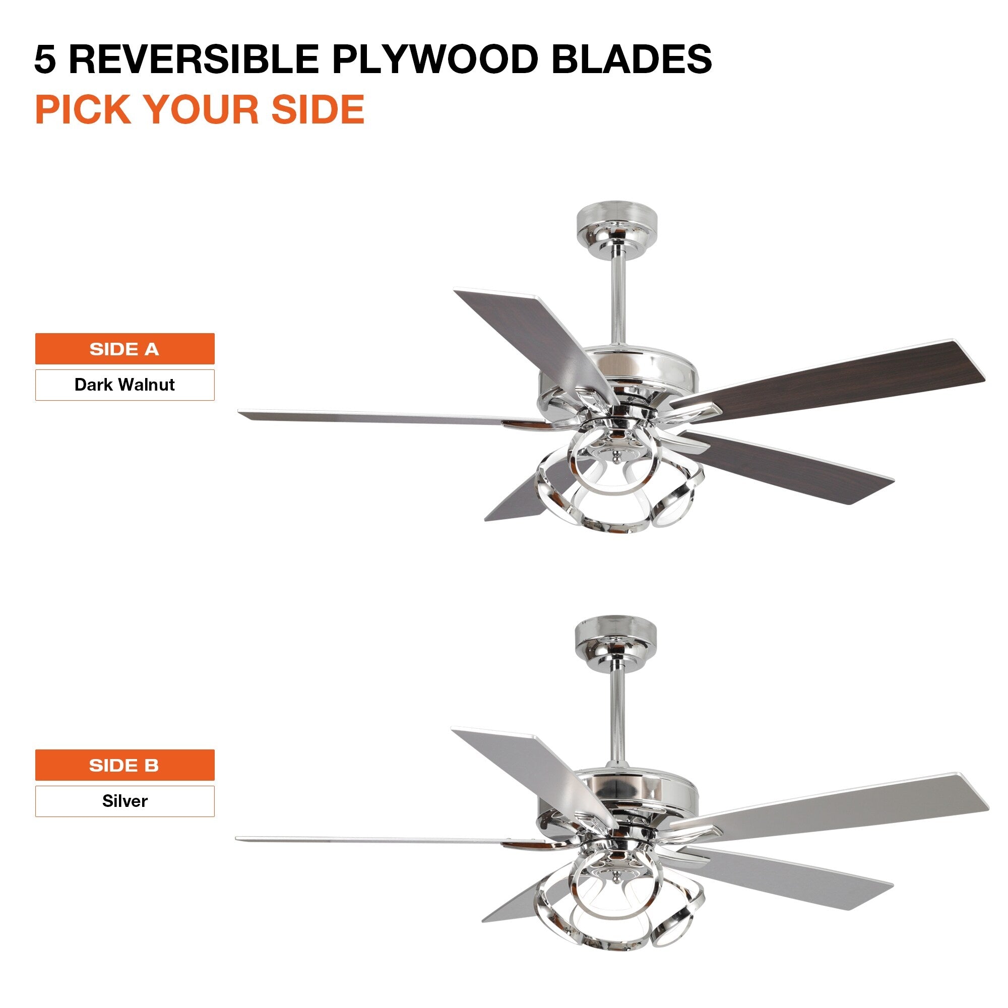 52 Modern Chrome/ Black Indoor Dimmable LED Ceiling Fan with Light and Remote
