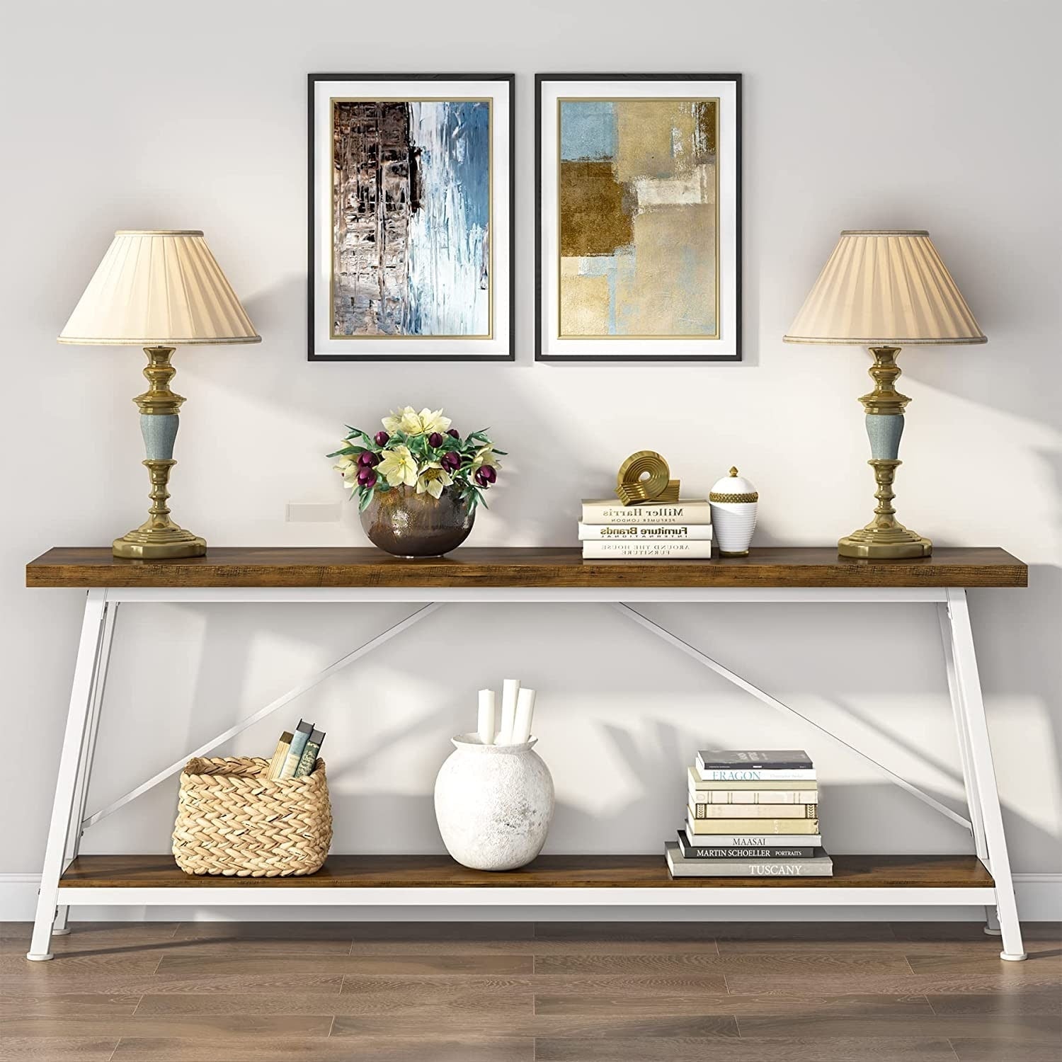 Table console d'entrée de style industriel extra-longue de 70,9 pouces