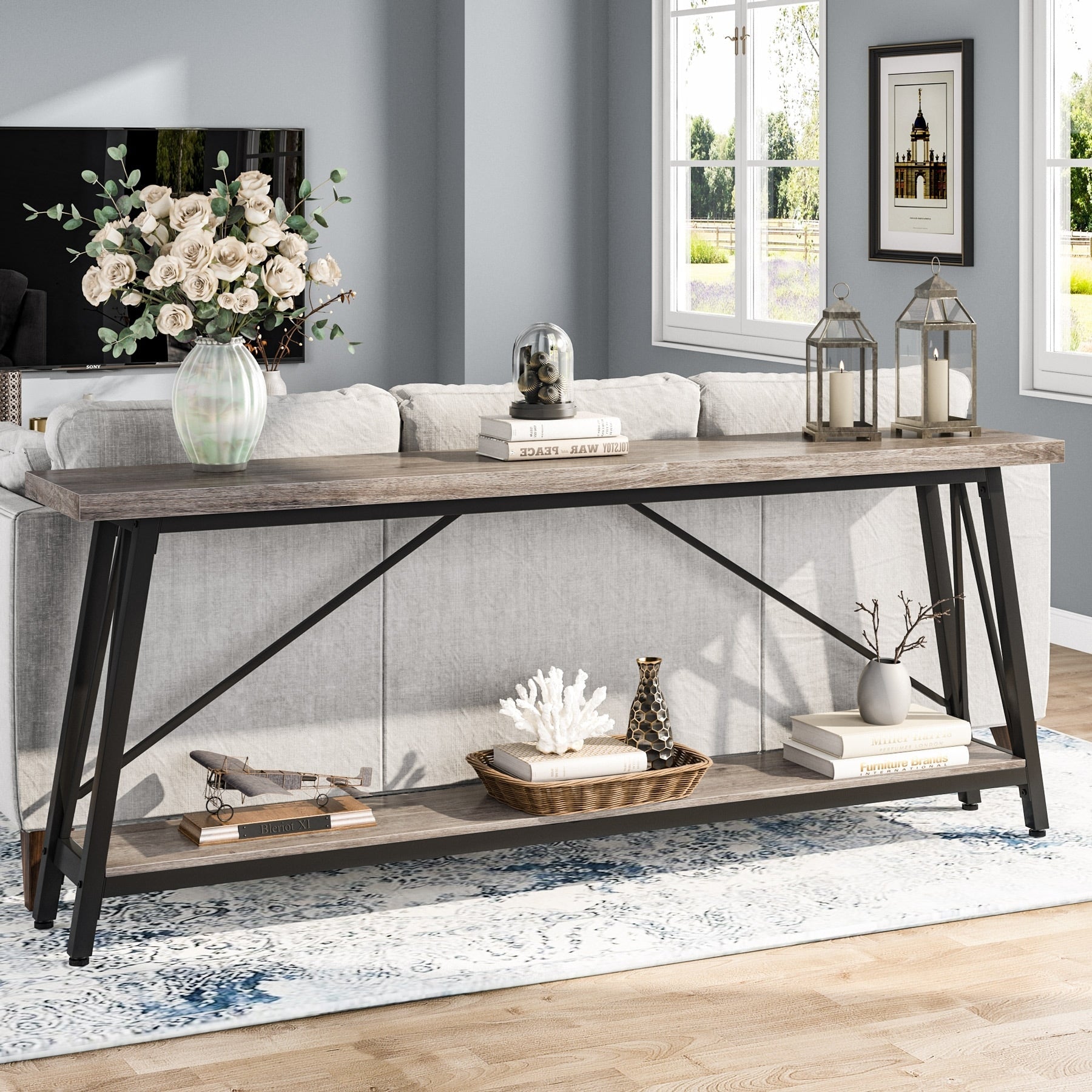 Table console d'entrée de style industriel extra-longue de 70,9 pouces