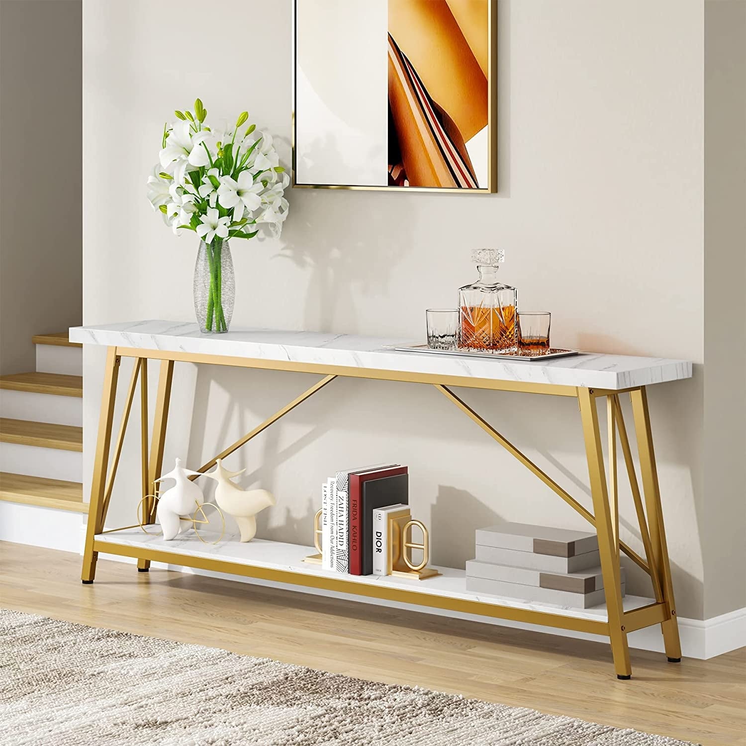 Table console d'entrée de style industriel extra-longue de 70,9 pouces
