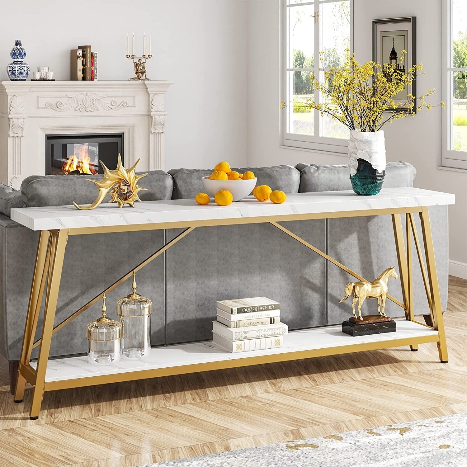 Table console d'entrée de style industriel extra-longue de 70,9 pouces