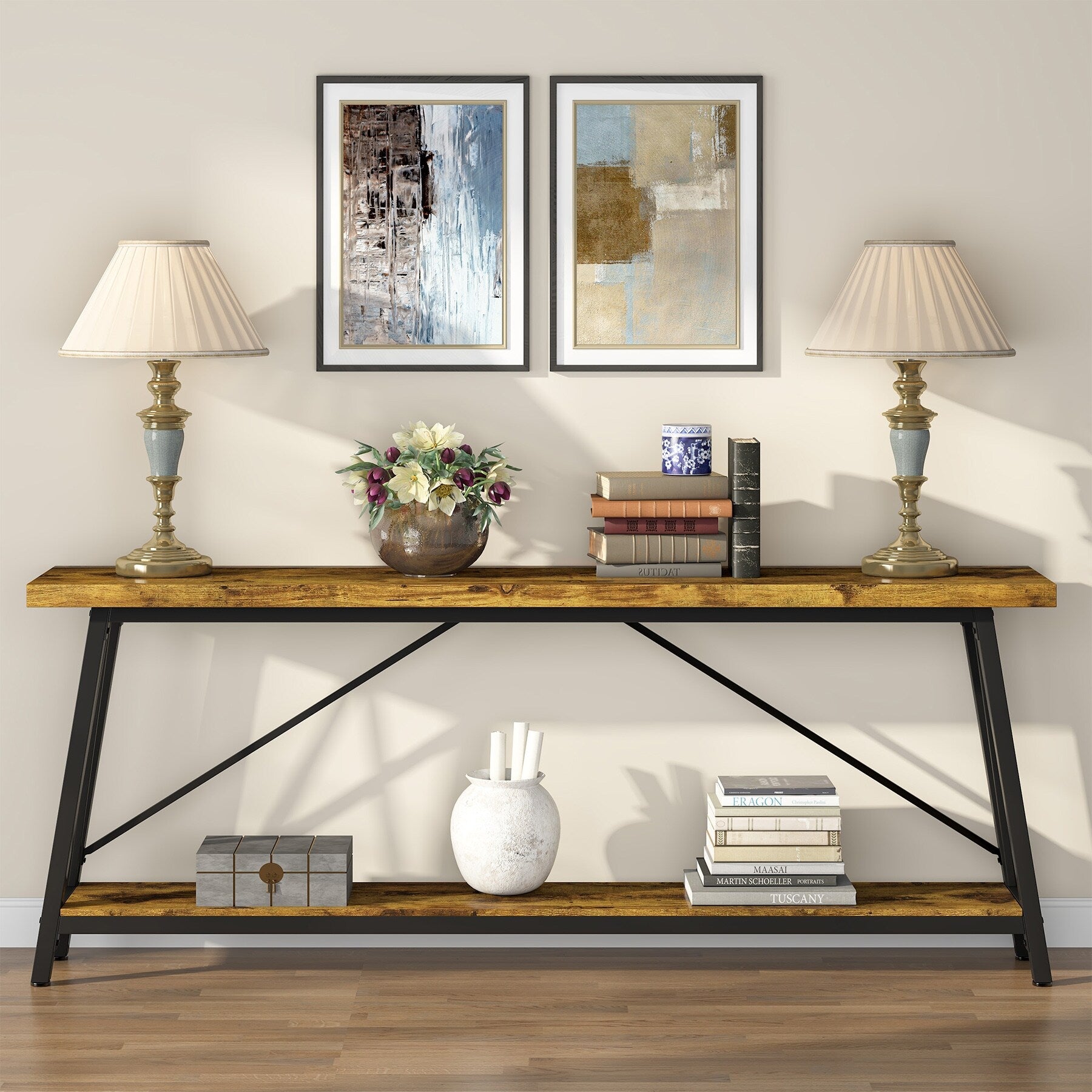 Table console d'entrée de style industriel extra-longue de 70,9 pouces