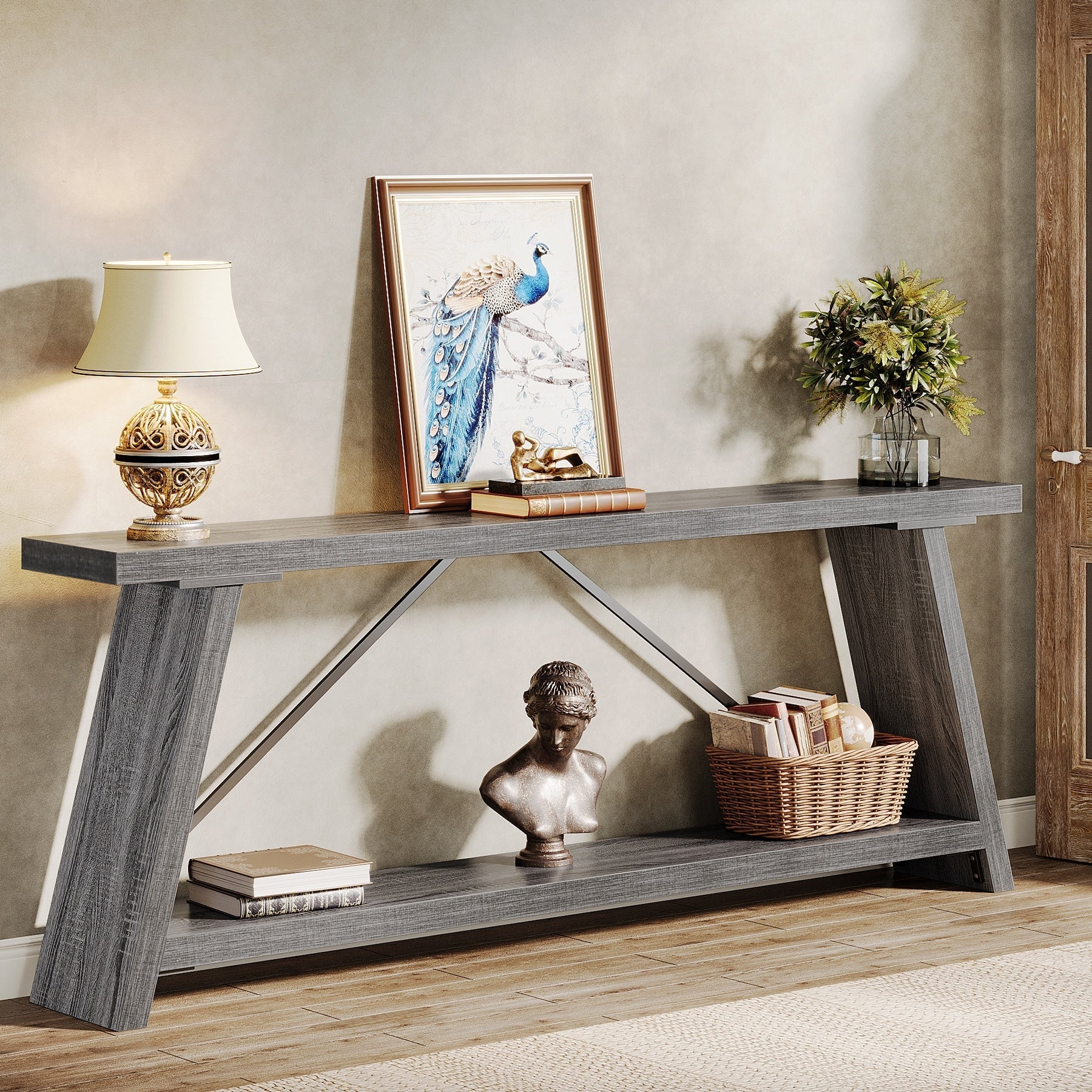 Console de canapé en bois rustique de 70,9 pouces de long avec étagère de rangement