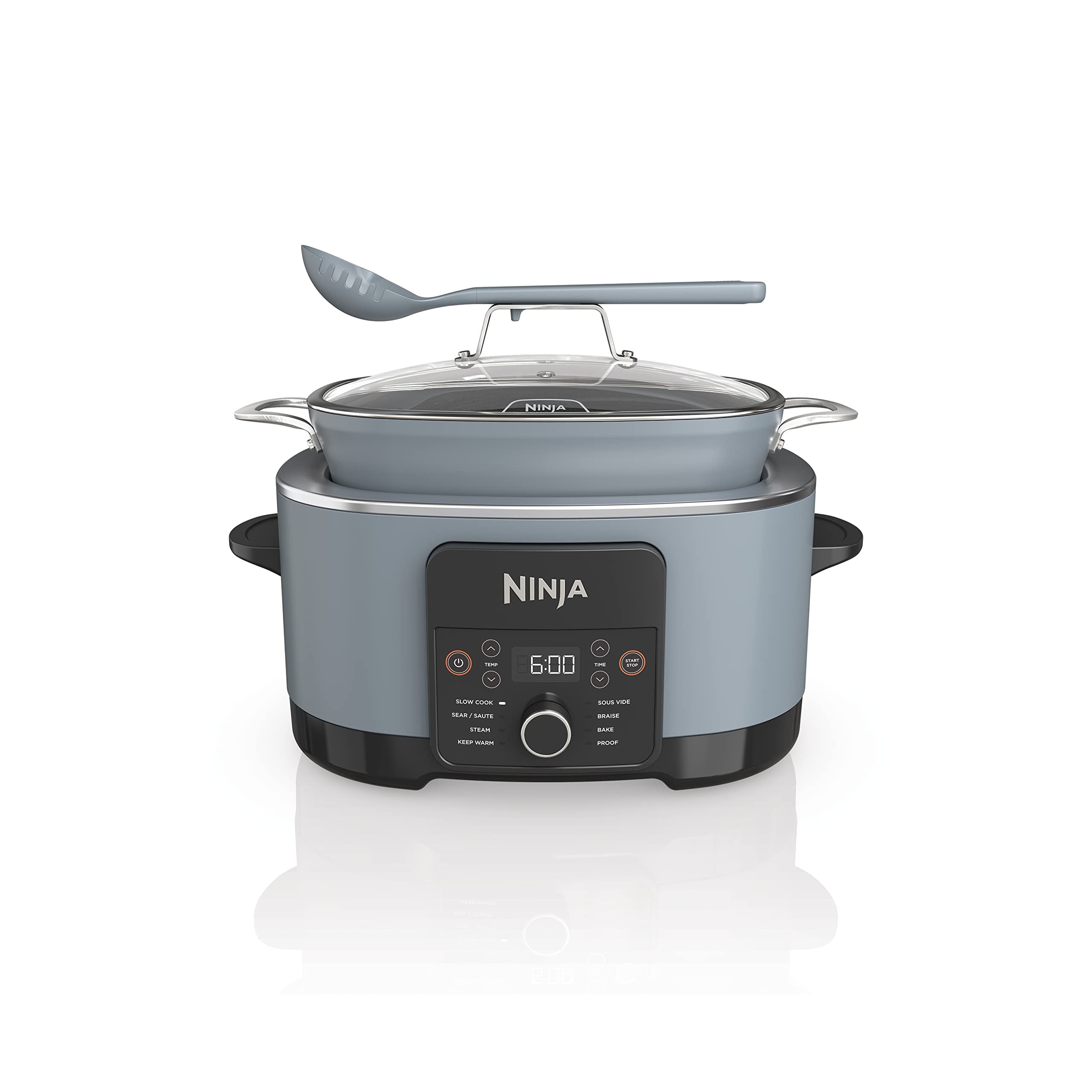 Multicuiseur de 8,5 litres, avec mijoteuse 8 en 1, faitout, cuiseur vapeur, couvercle en verre, cuillère intégrée, casserole allant au four jusqu'à 260 °C