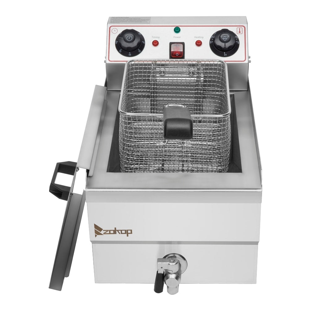 Friteuse à cuve unique en acier inoxydable de 8,5 QT, 1 700 W max., avec robinet et grande poignée