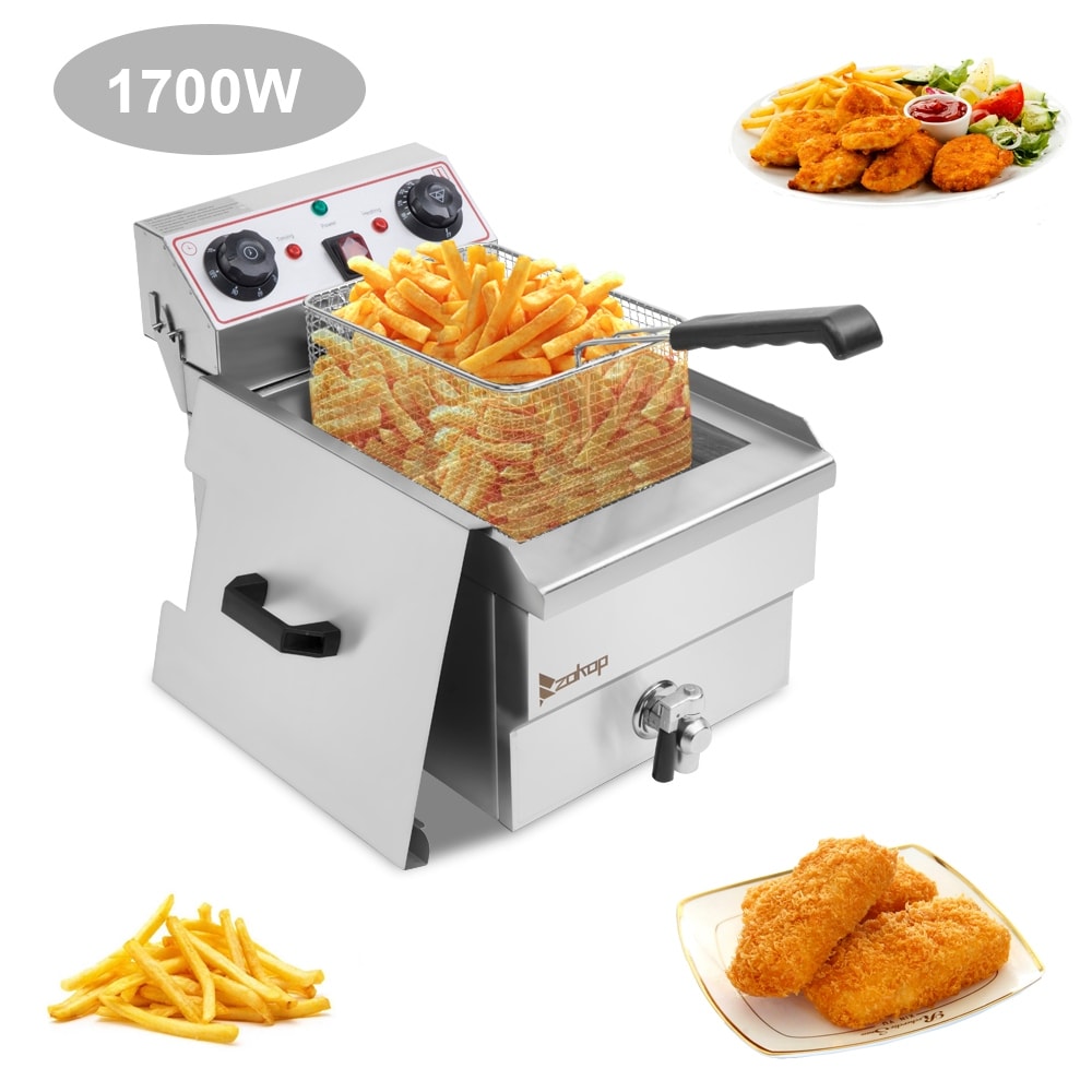 Friteuse à cuve unique en acier inoxydable de 8,5 QT, 1 700 W max., avec robinet et grande poignée