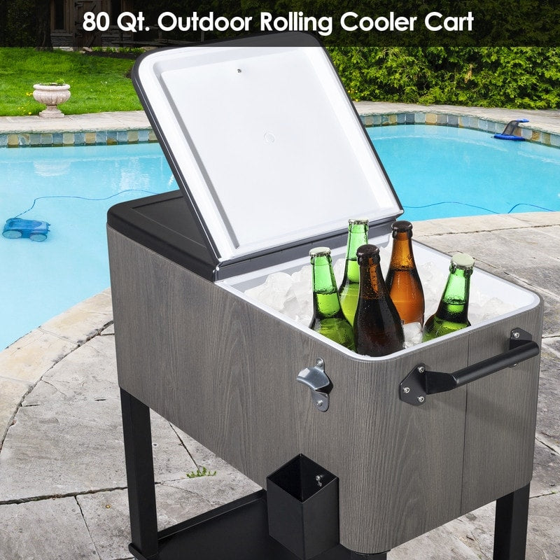 Glacière à boissons roulante pour patio 80 QT - 80 QT