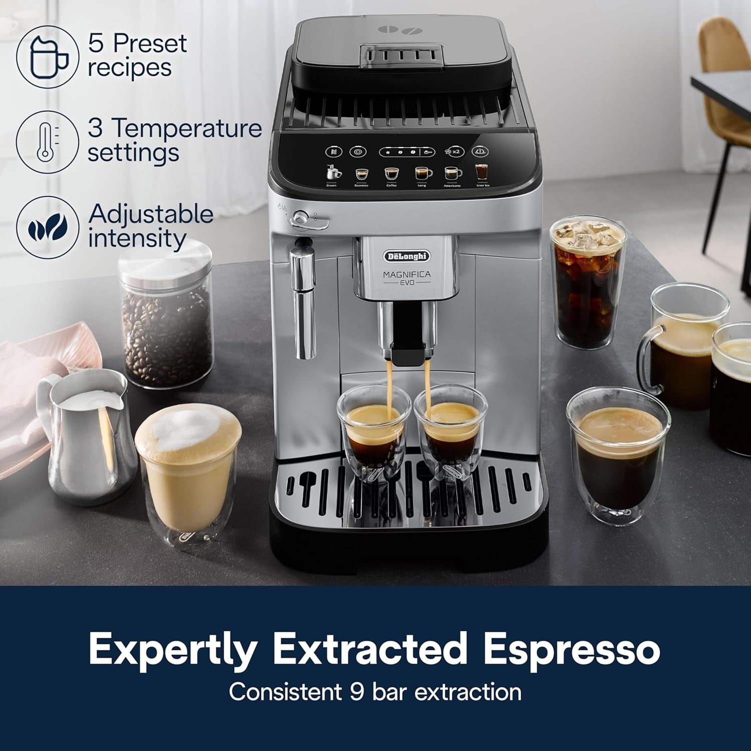 Machine à expresso automatique avec mousseur manuel et moulin intégré, ECAM29043SB