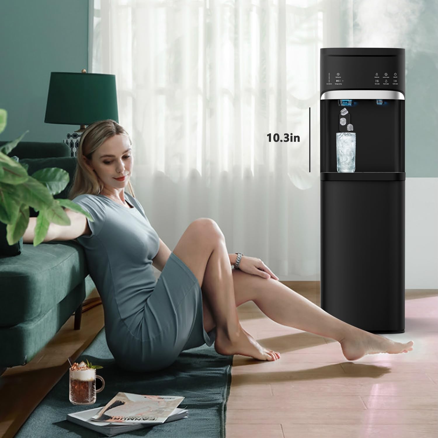 Distributeurs d'eau chaude et froide 3 en 1 noirs avec machine à glaçons