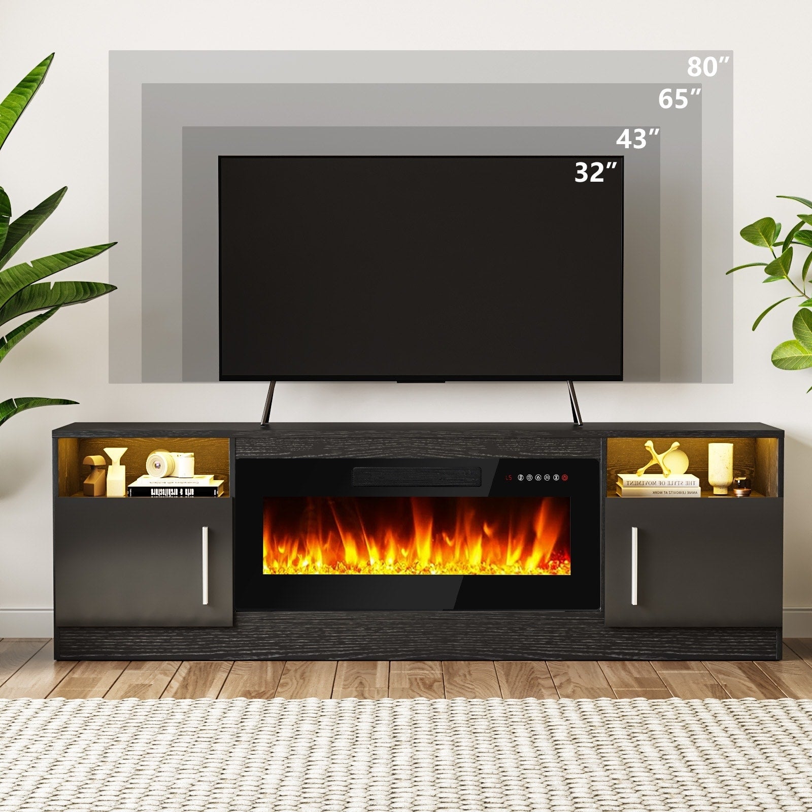 Meuble TV Bossin 70 avec cheminée électrique de 36 pouces, meuble TV pour téléviseurs jusqu'à 80 pouces, éclairage LED 16 couleurs/centre de divertissement