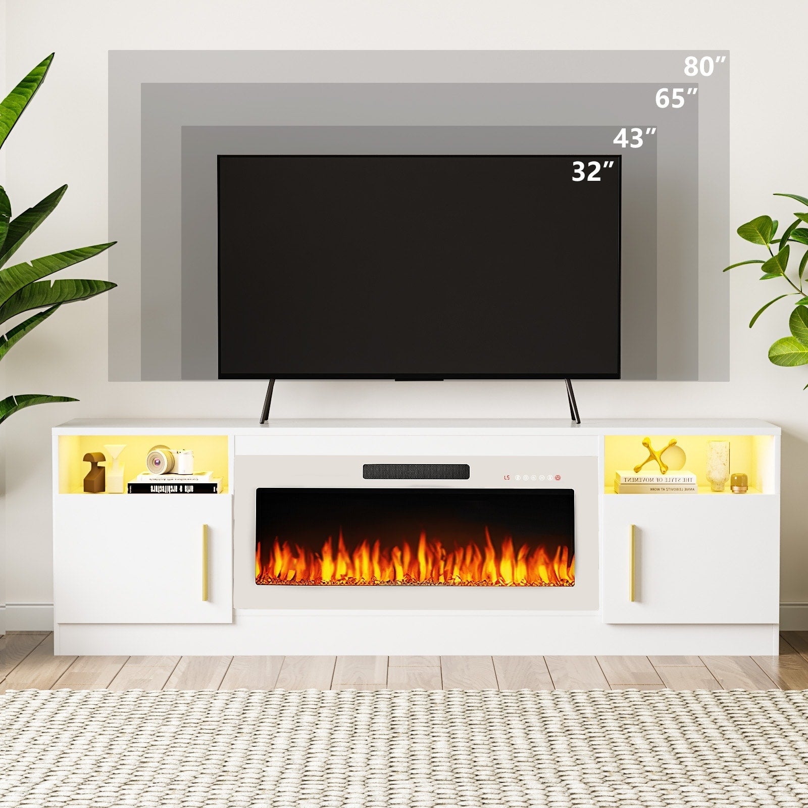 Meuble TV Bossin 70 avec cheminée électrique de 36 pouces, meuble TV pour téléviseurs jusqu'à 80 pouces, éclairage LED 16 couleurs/centre de divertissement