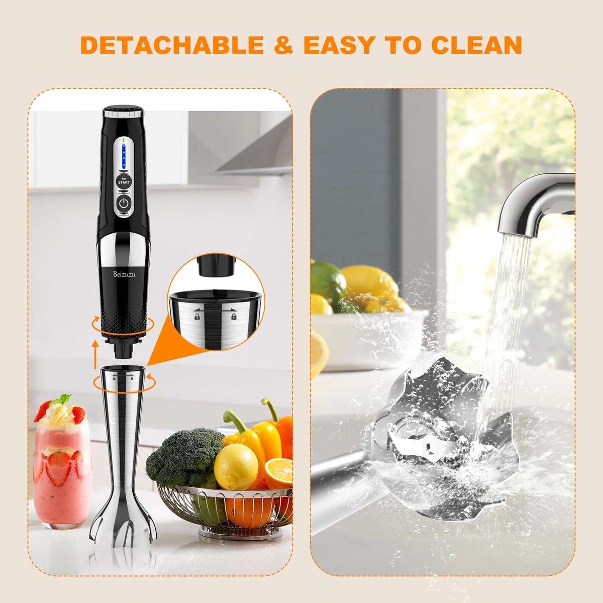 Mixeur plongeant sans fil : mixeur plongeant rechargeable USB 4 en 1, 21 vitesses variables et 3 angles réglables avec hachoir de 700 ml