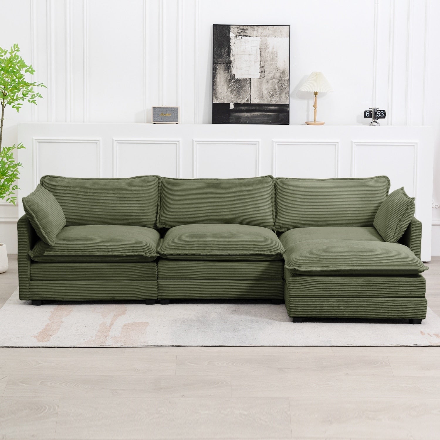 Canapé sectionnel en velours côtelé avec poufs amovibles et coussins ultra-doux pour salon et chambre