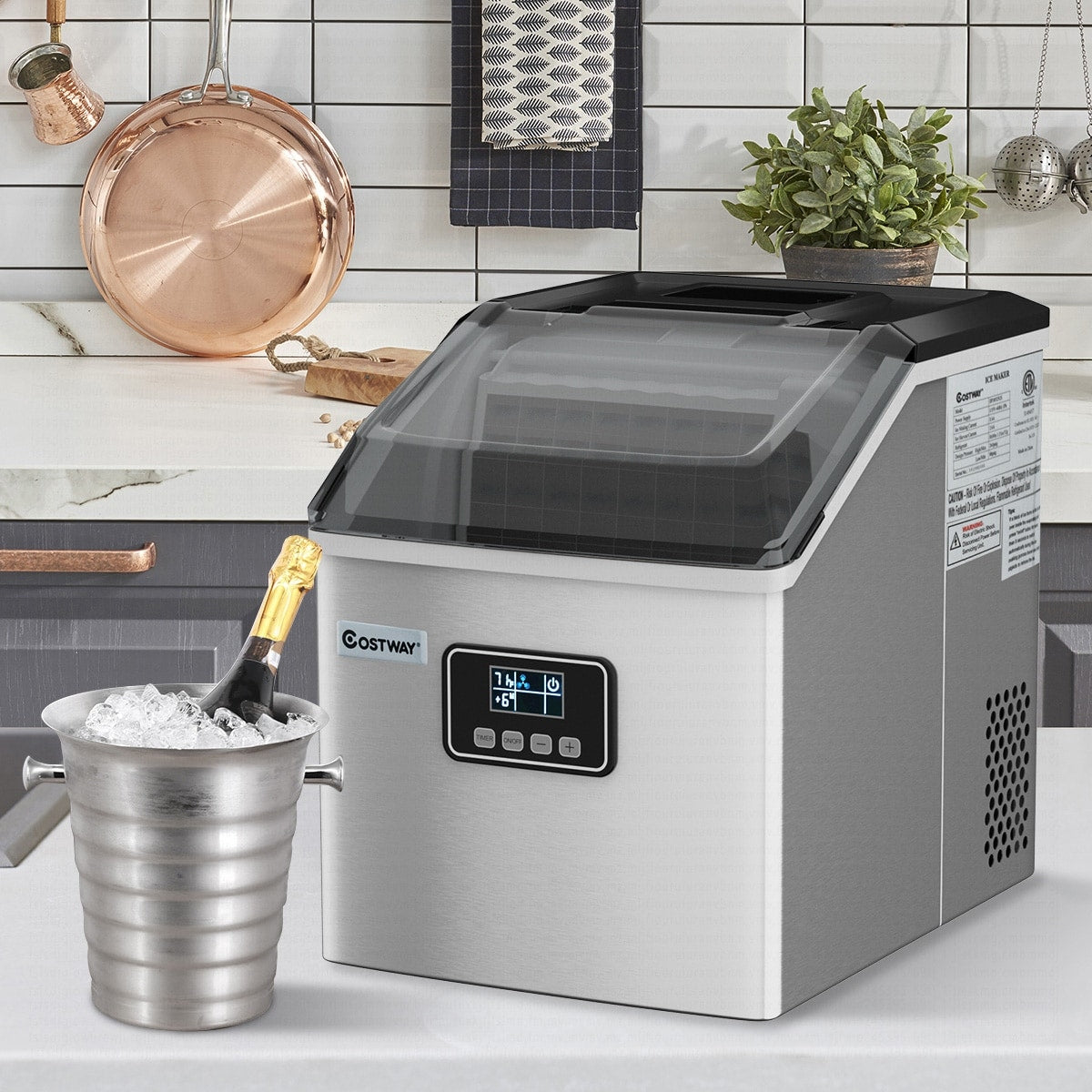 Machine à glaçons de comptoir en acier inoxydable Costway 48 lb/24 h