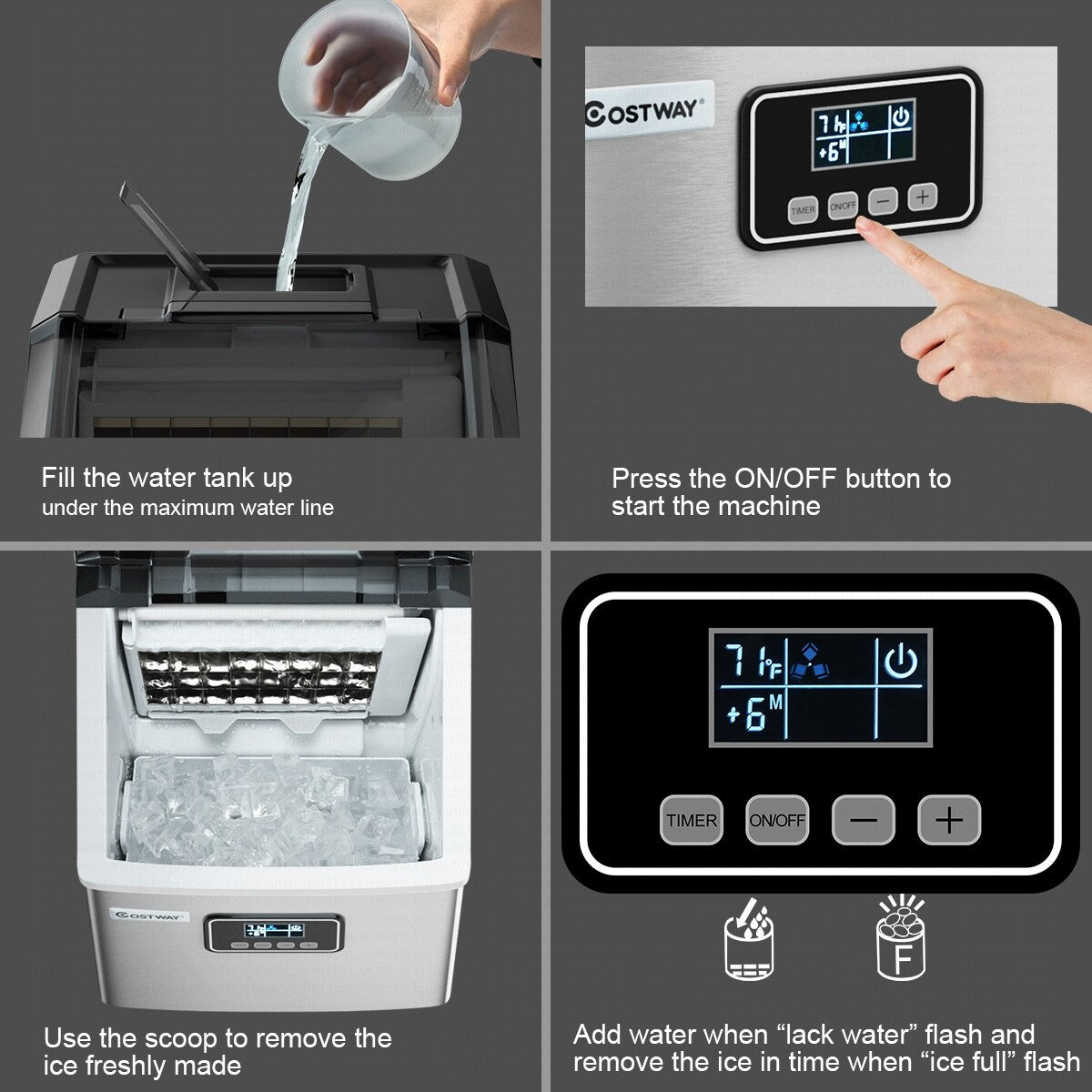 Machine à glaçons de comptoir en acier inoxydable Costway 48 lb/24 h