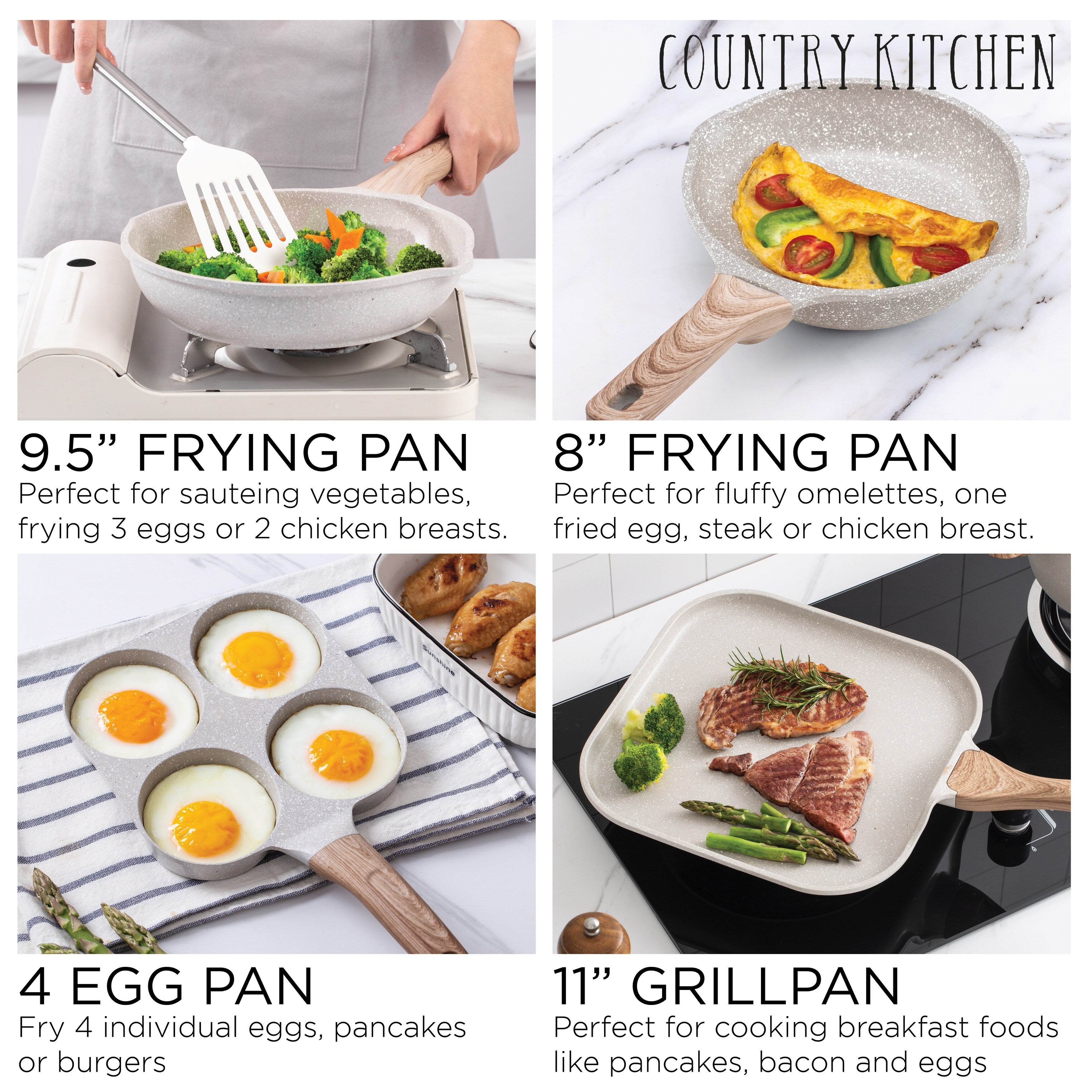 Country Kitchen Induction Cookware 13 Piece Cast Aluminum Pots and Pans with BAKELITE Handles