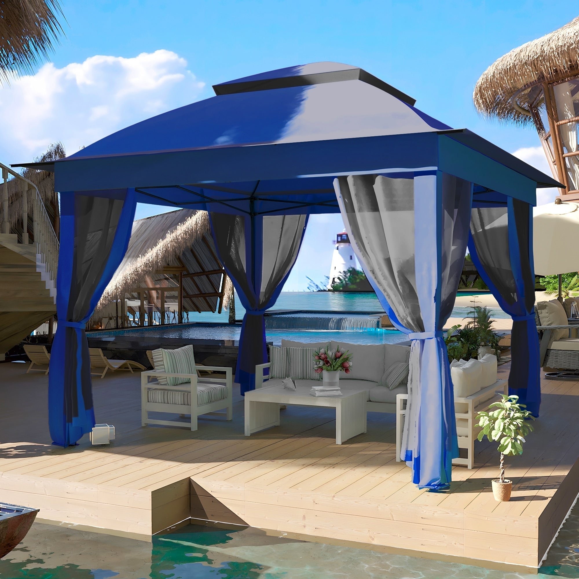 Cozywor 11 ft. x 11 ft. Pop-Up Steel Gazebo with Mosquito Netting