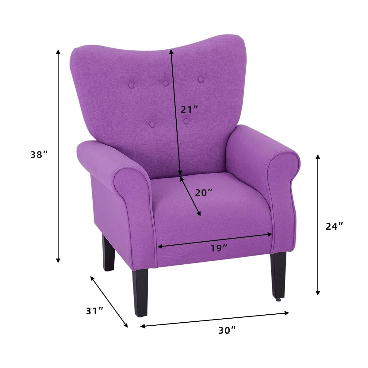 Fauteuil d'appoint moderne Erommy, fauteuil à dossier haut, canapé simple en tissu rembourré avec pieds en bois pour le salon