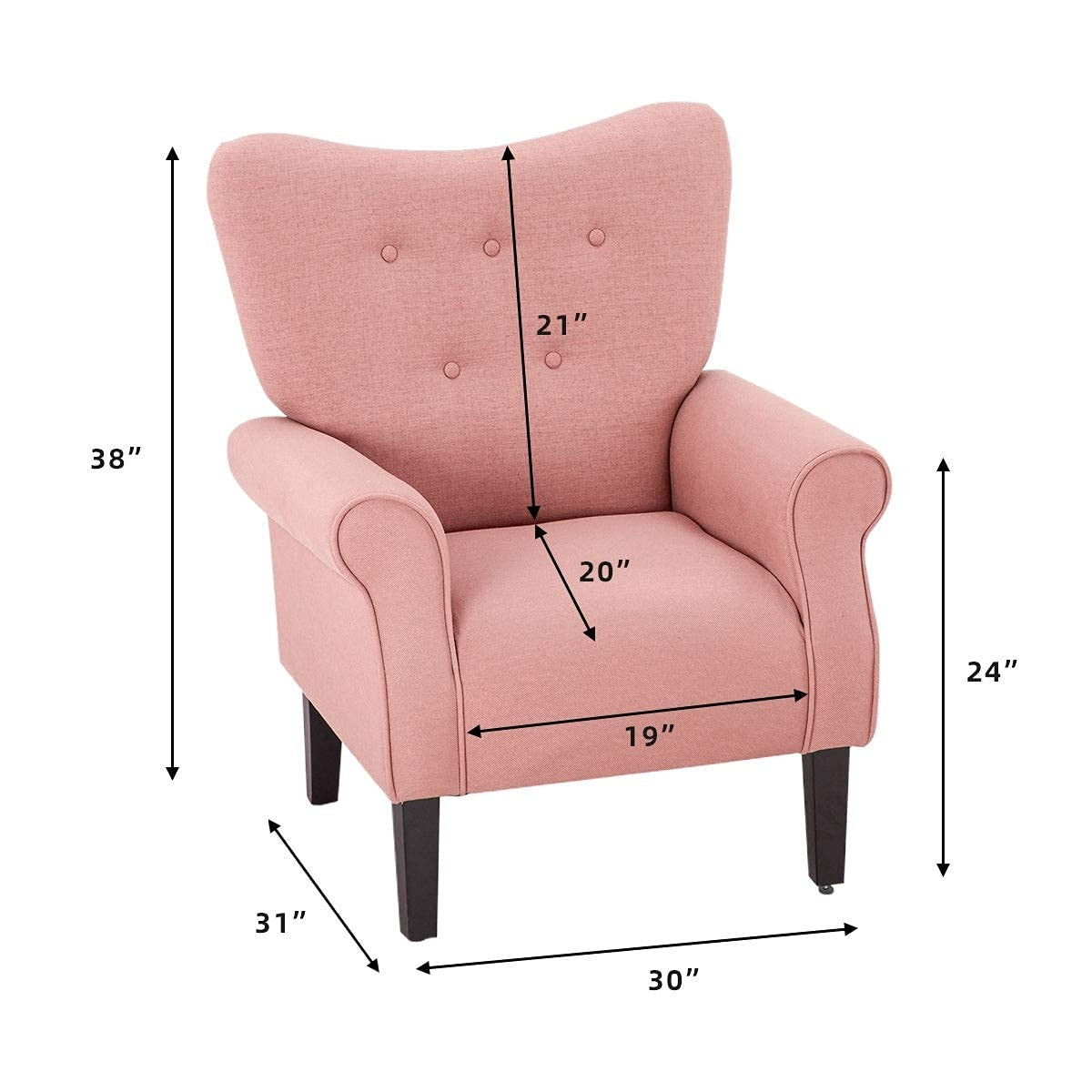 Fauteuil d'appoint moderne Erommy, fauteuil à dossier haut, canapé simple en tissu rembourré avec pieds en bois pour le salon