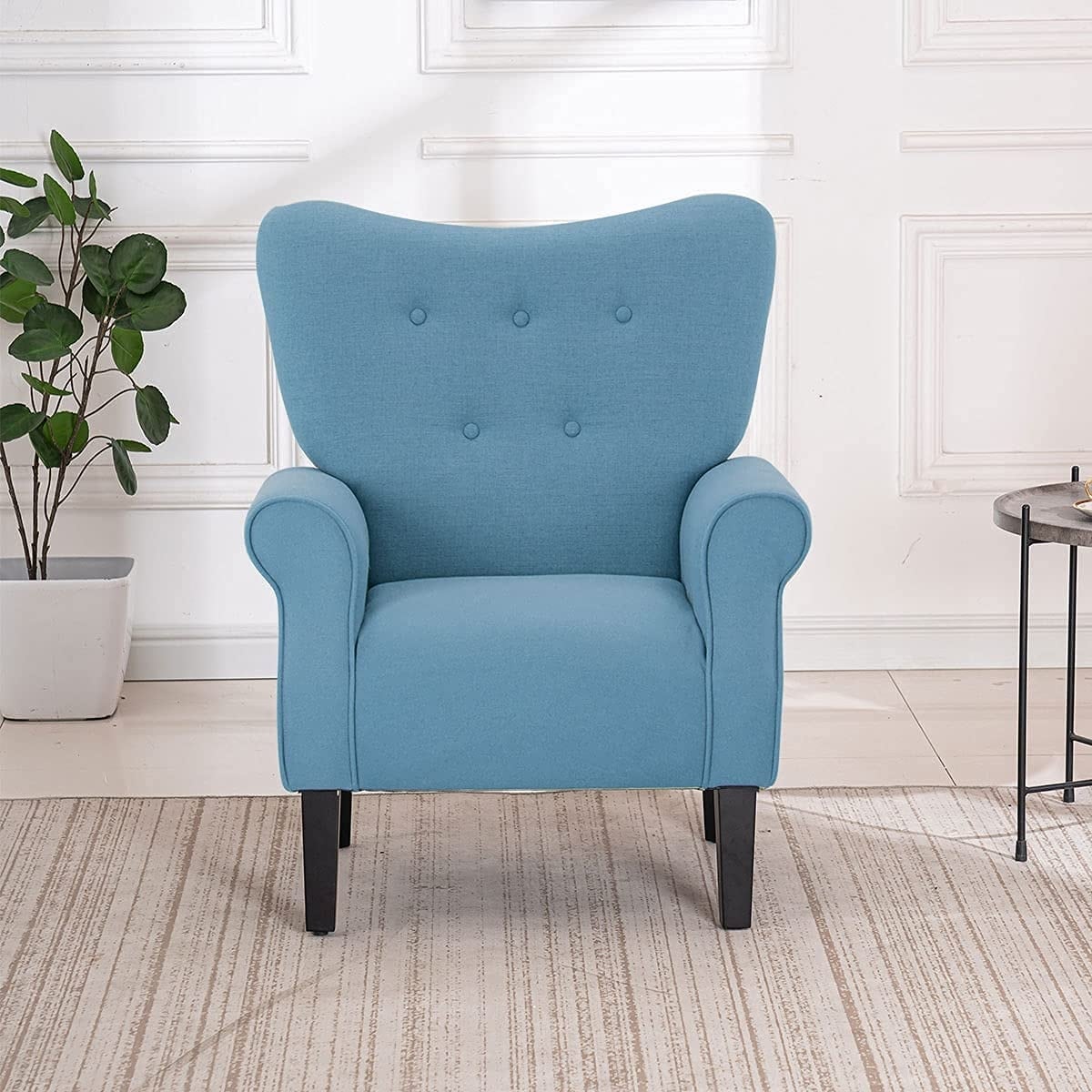 Fauteuil d'appoint moderne Erommy, fauteuil à dossier haut, canapé simple en tissu rembourré avec pieds en bois pour le salon