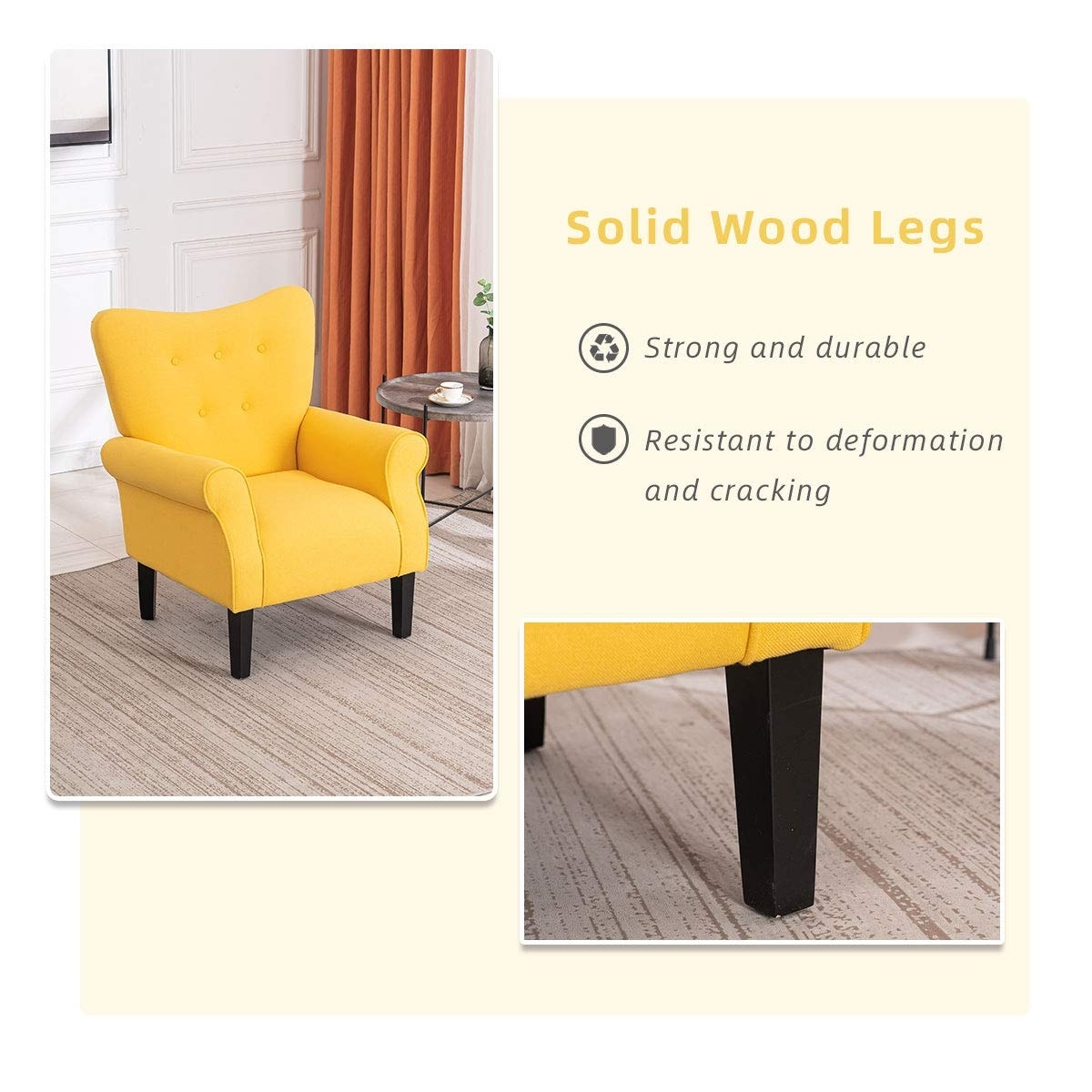 Fauteuil d'appoint moderne Erommy, fauteuil à dossier haut, canapé simple en tissu rembourré avec pieds en bois pour le salon