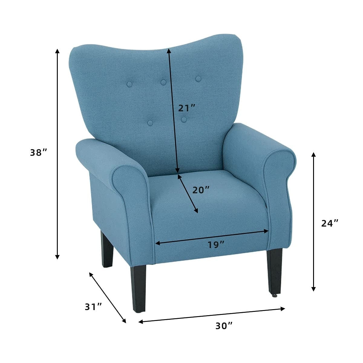 Fauteuil d'appoint moderne Erommy, fauteuil à dossier haut, canapé simple en tissu rembourré avec pieds en bois pour le salon