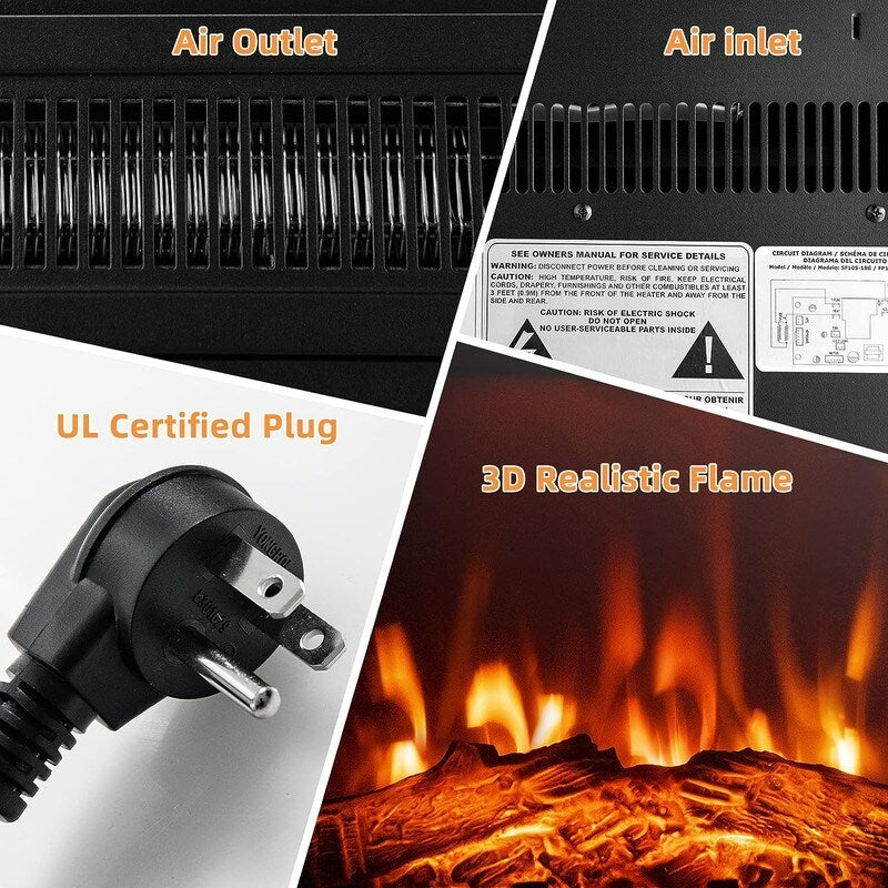 Foyer électrique encastrable avec chauffage réglable, luminosité, minuterie et protection contre la surchauffe, 1 400 W, homologué CSA