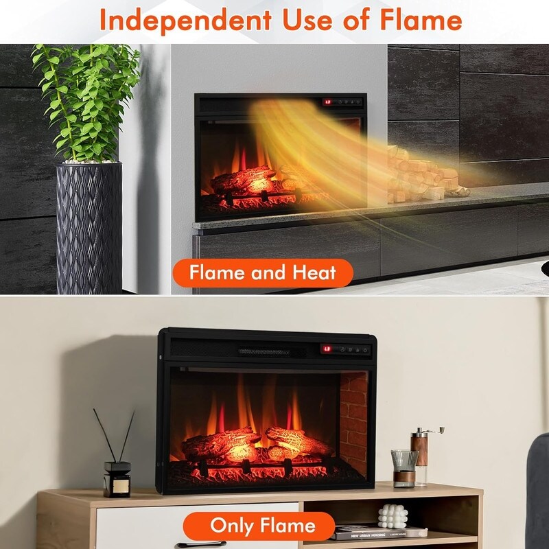 Foyer électrique encastrable avec chauffage réglable, luminosité, minuterie et protection contre la surchauffe, 1 400 W, homologué CSA