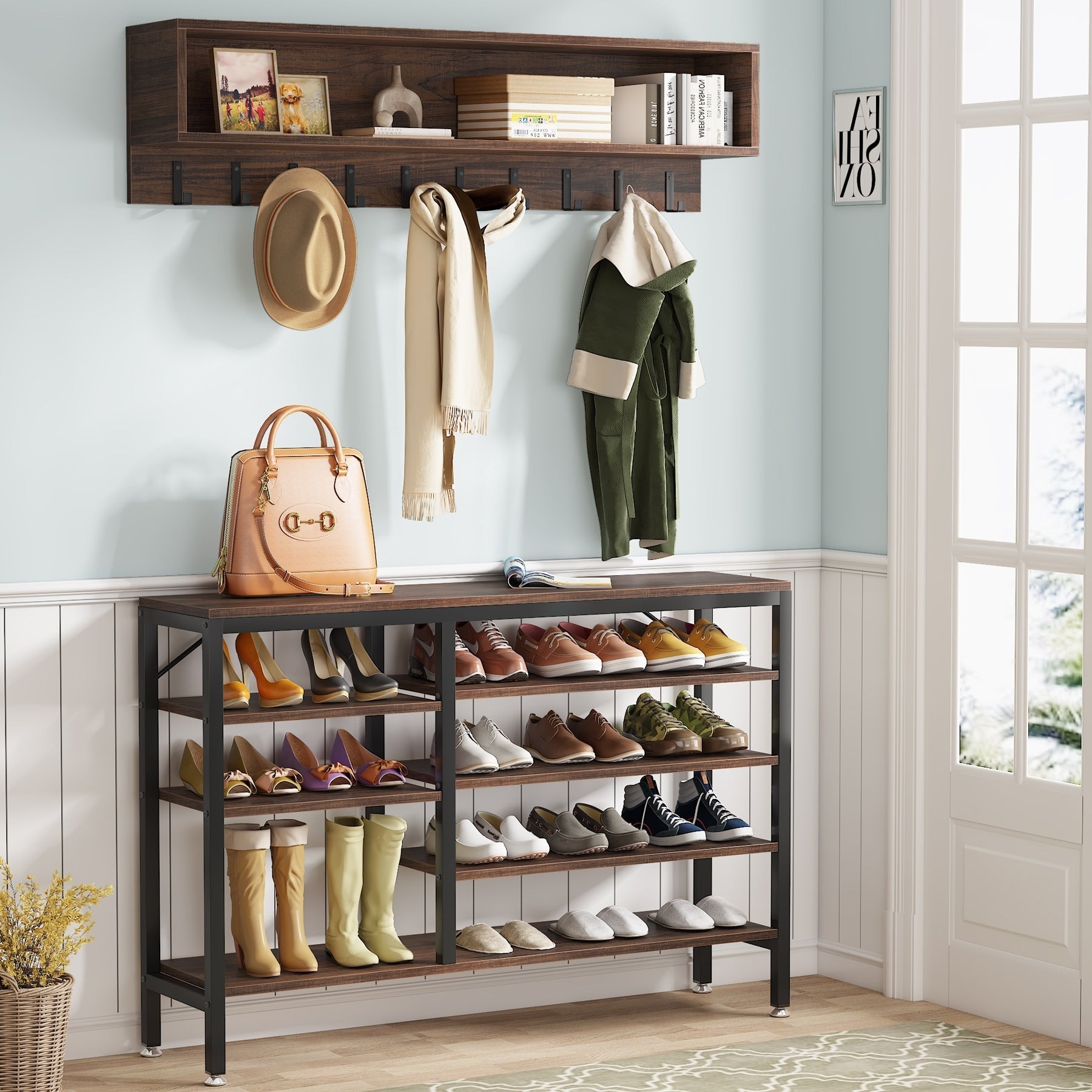 Ensemble de porte-manteaux et de bancs à chaussures pour entrée, porte-manteaux et porte-chaussures de style industriel