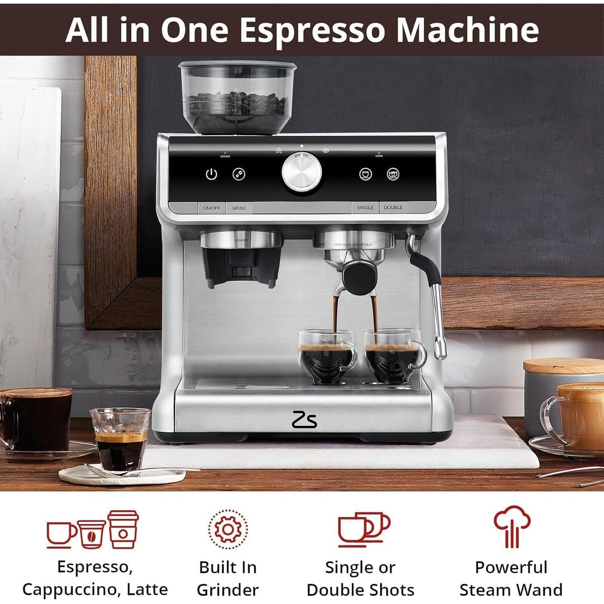 Cafetière expresso avec moulin, réservoir d'eau de 2,8 L