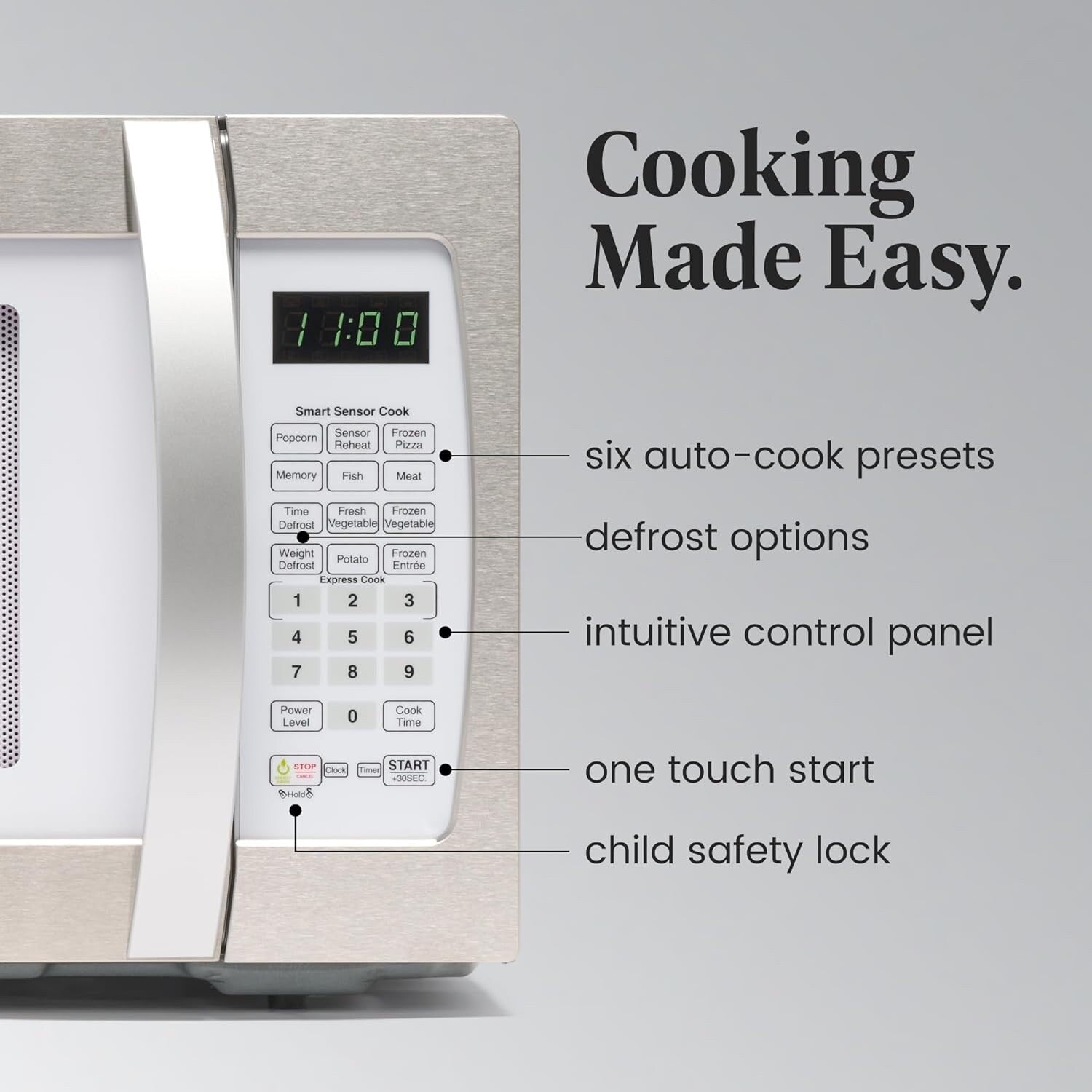 Four à micro-ondes Farberware Professional de 1,3 pi³ et 1 100 W avec cuisson par capteur intelligent, blanc et platine