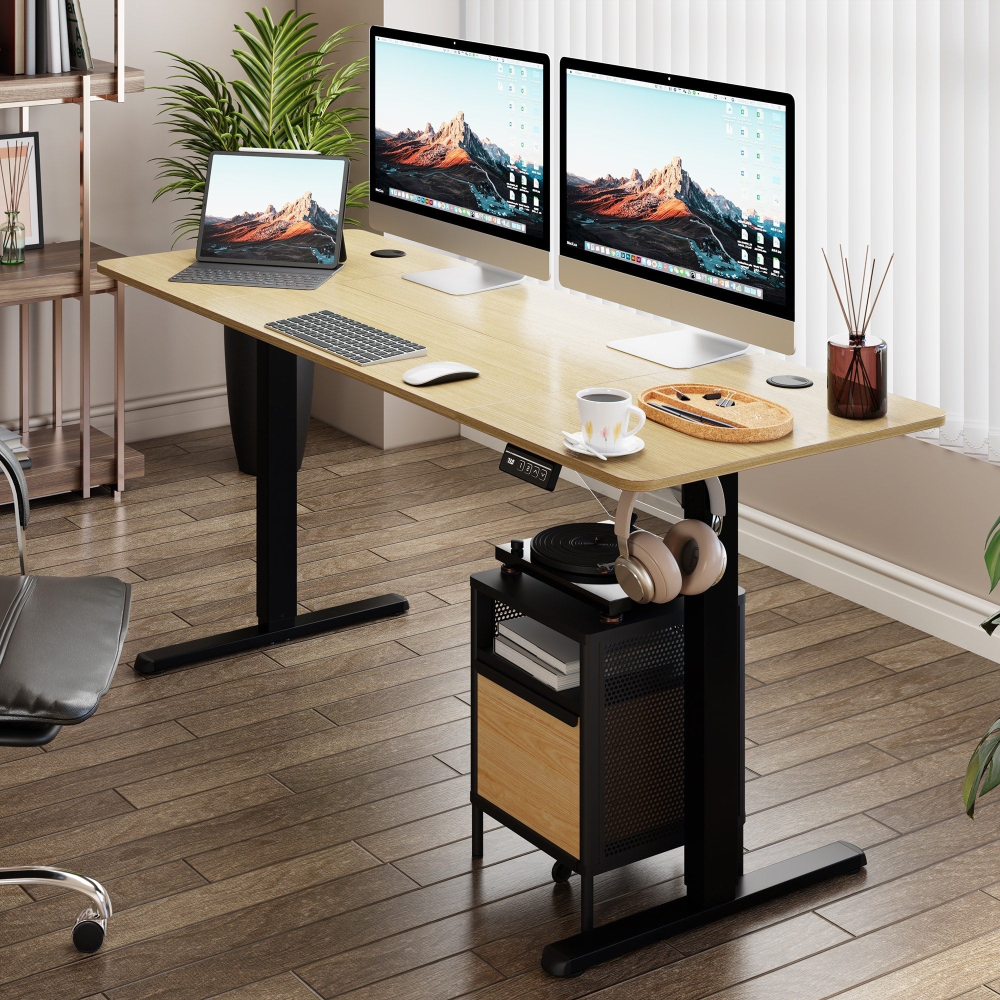 Futzca Height Adjustable Electric Standing Desk Sit Stand Computer Stand up Desk with Splice Board