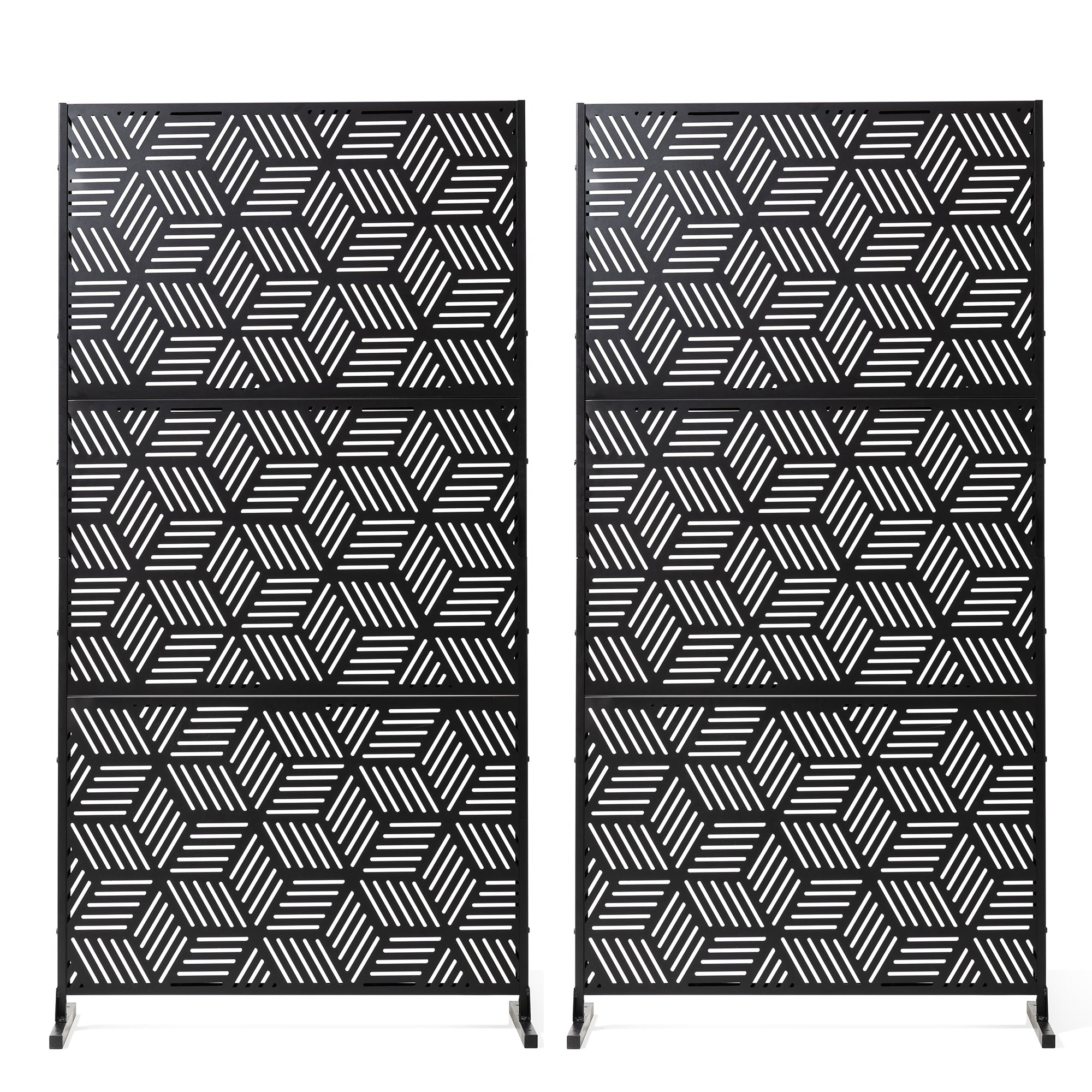 Glitzhome 6ft Galvanized Floral Patterned 3-Panel Privacy Screen Room Divider Fences