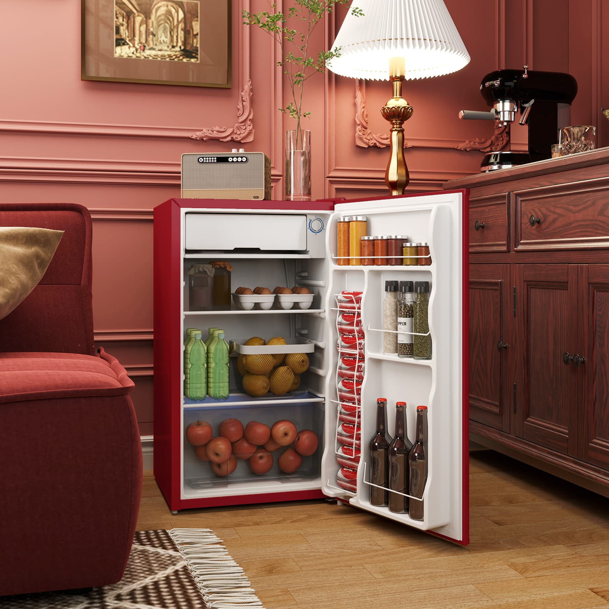Mini-réfrigérateur HOMCOM de 3,2 pi³ avec congélateur, réfrigérateur compact à une porte avec thermostat réglable pour chambre à coucher