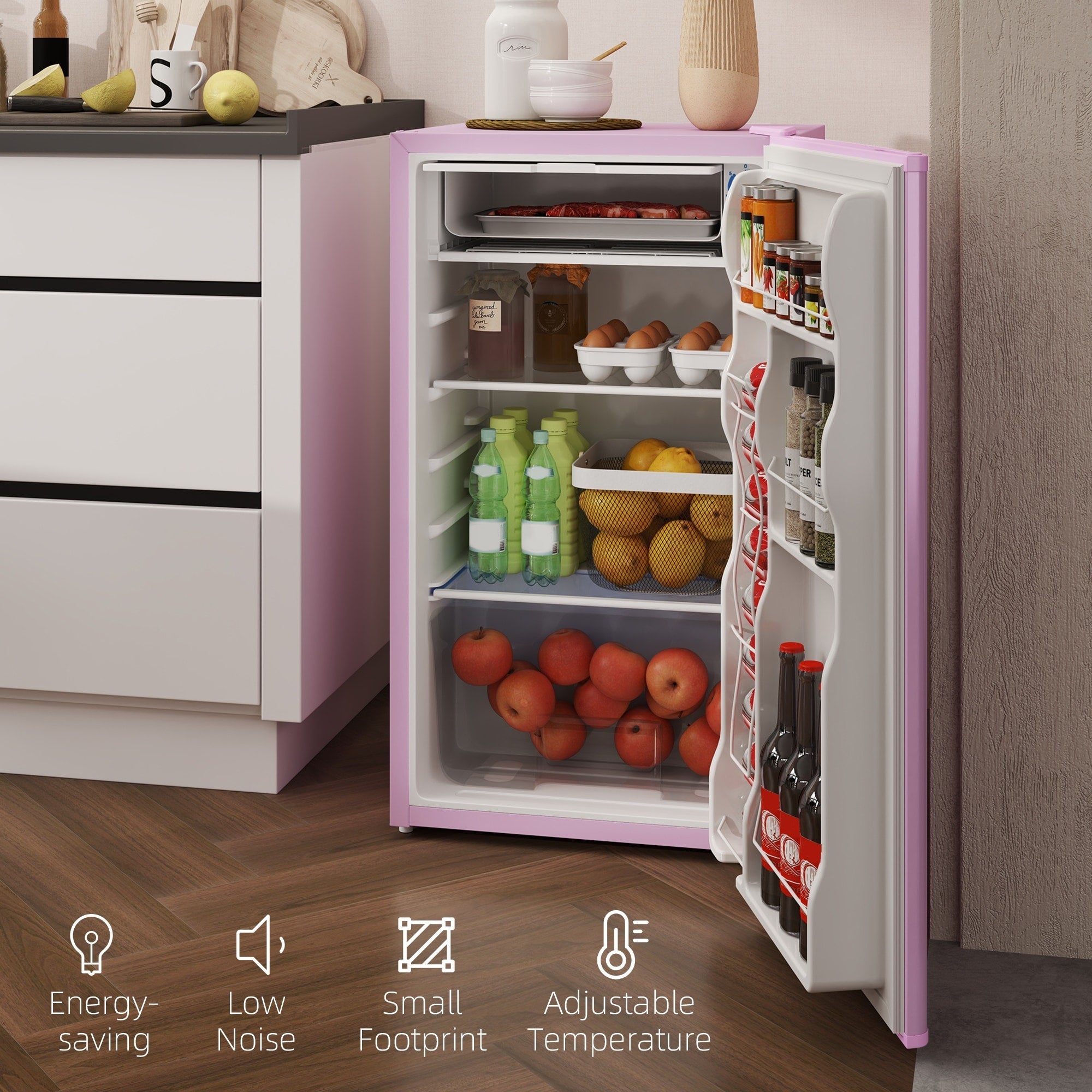 Mini-réfrigérateur HOMCOM de 3,2 pi³ avec congélateur, réfrigérateur compact à une porte avec thermostat réglable pour chambre à coucher