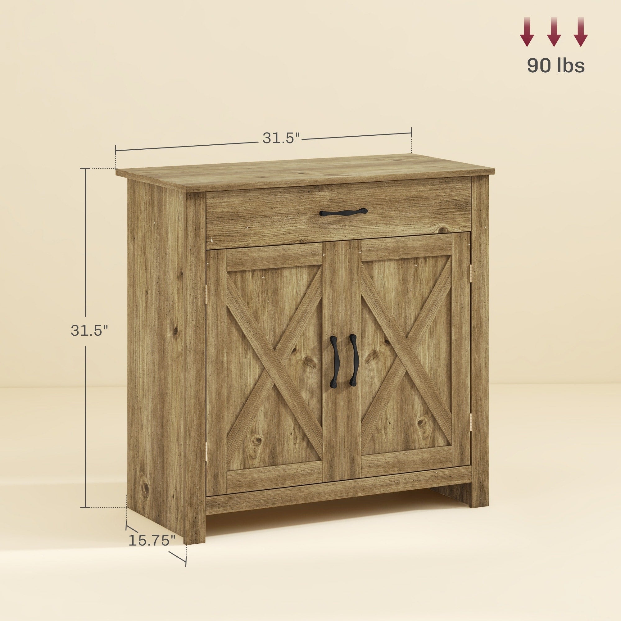 HOMCOM 32 Farmhouse Barn Door Style Sideboard Cabinet,Buffet Storage Cabinet Coffee Bar for Living Room or Entryway