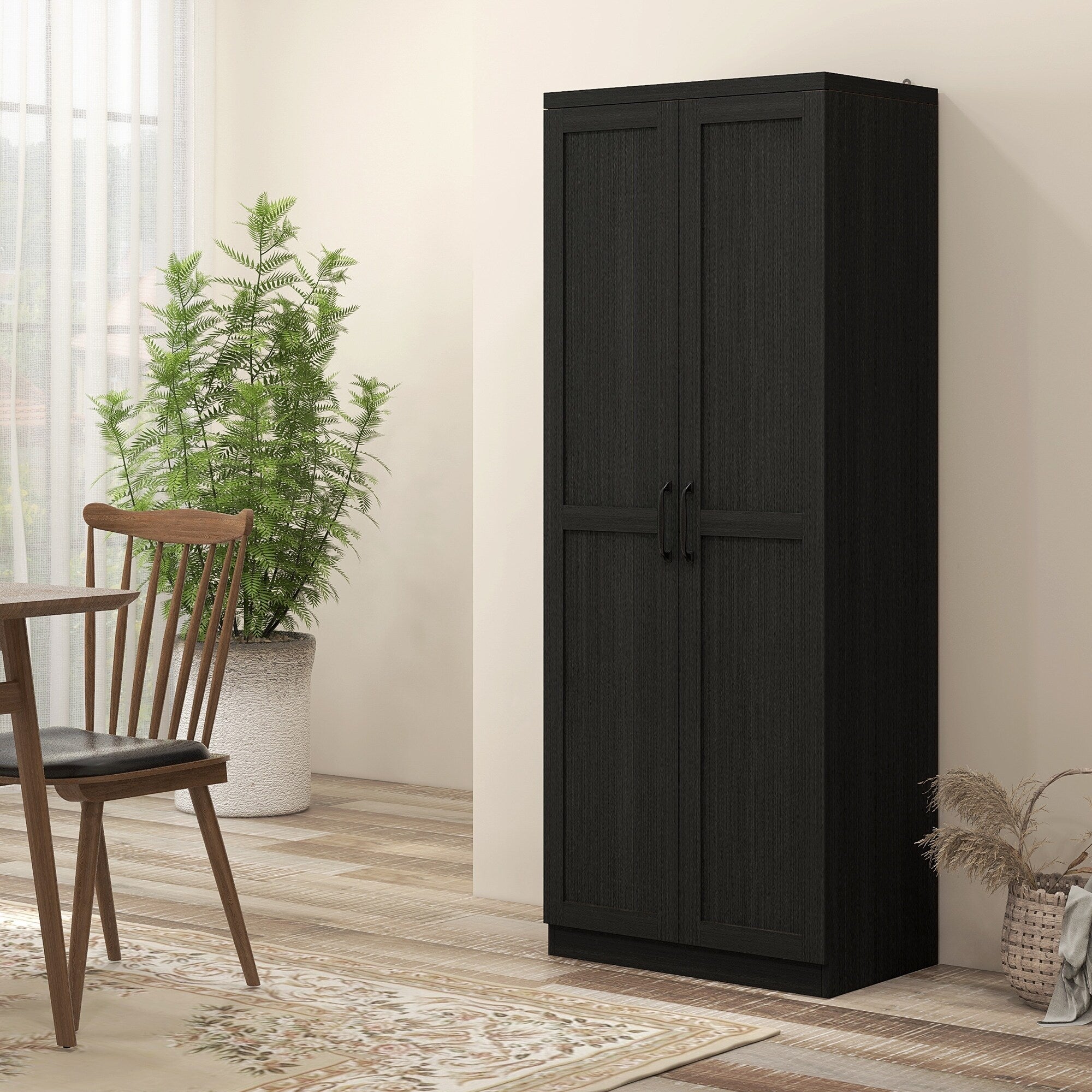 HOMCOM 63 2-Door Kitchen Pantry, Freestanding Storage Cabinet with 5-tier Shelving and 2 Adjustable Shelves for Dining Room