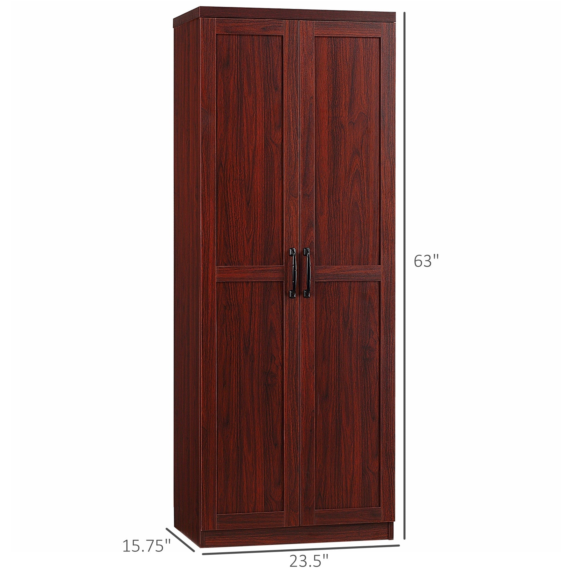 HOMCOM 63 2-Door Kitchen Pantry, Freestanding Storage Cabinet with 5-tier Shelving and 2 Adjustable Shelves for Dining Room