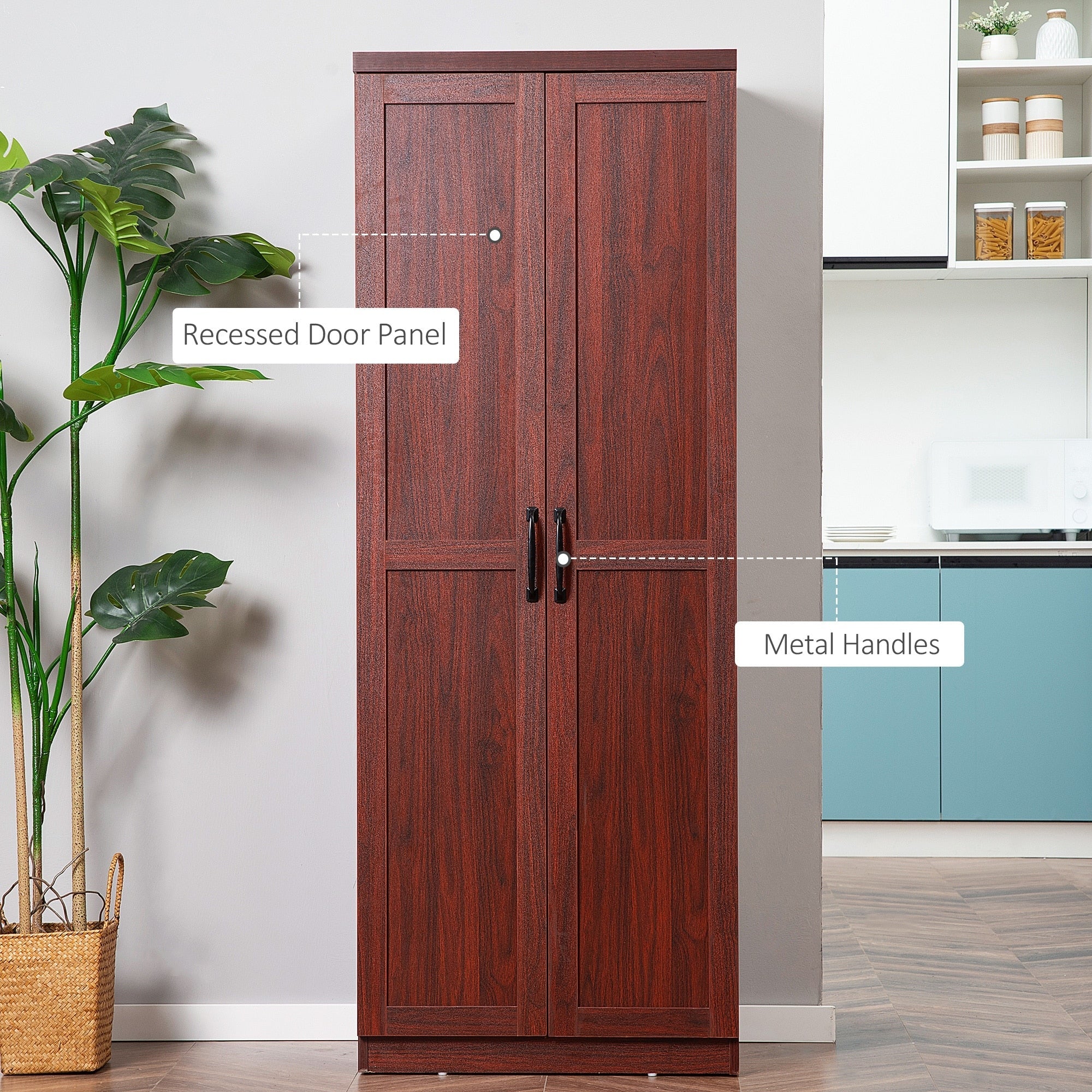 HOMCOM 63 2-Door Kitchen Pantry, Freestanding Storage Cabinet with 5-tier Shelving and 2 Adjustable Shelves for Dining Room