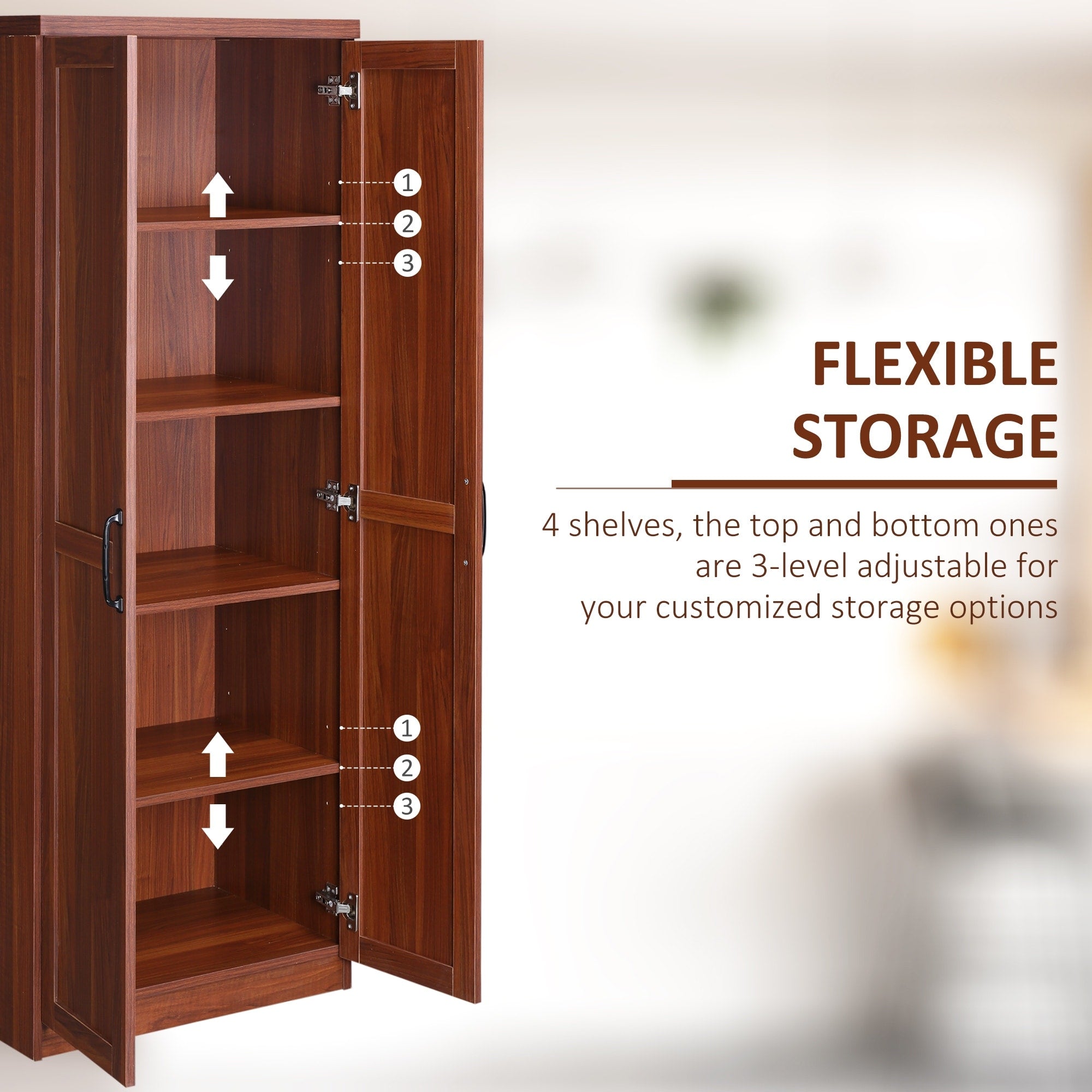 HOMCOM 63 2-Door Kitchen Pantry, Freestanding Storage Cabinet with 5-tier Shelving and 2 Adjustable Shelves for Dining Room