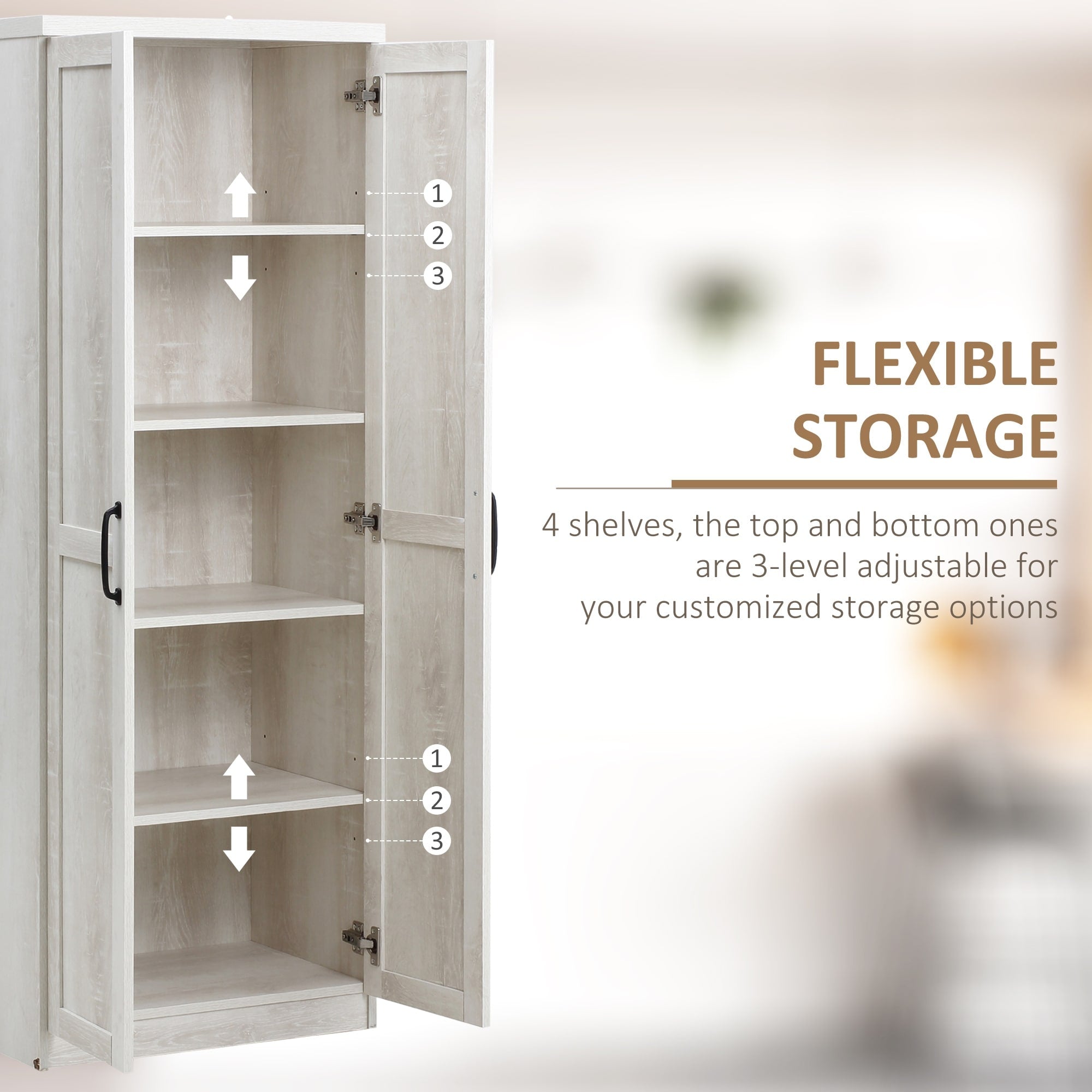 HOMCOM 63 2-Door Kitchen Pantry, Freestanding Storage Cabinet with 5-tier Shelving and 2 Adjustable Shelves for Dining Room