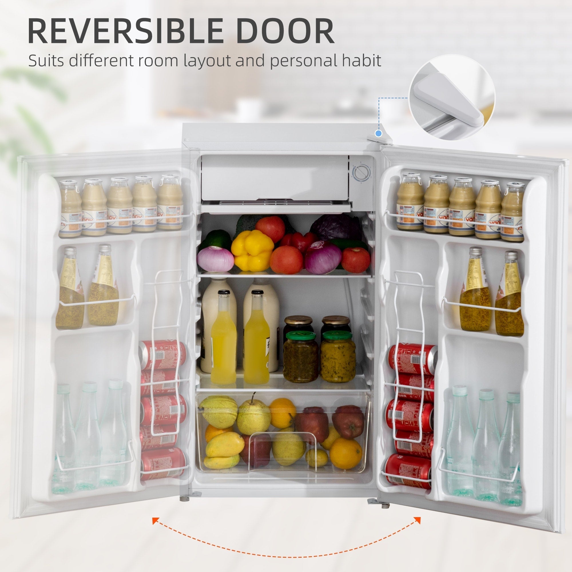 Mini-réfrigérateur HOMCOM de 3,2 pi³ avec congélateur, réfrigérateur compact à une porte avec thermostat réglable pour chambre à coucher