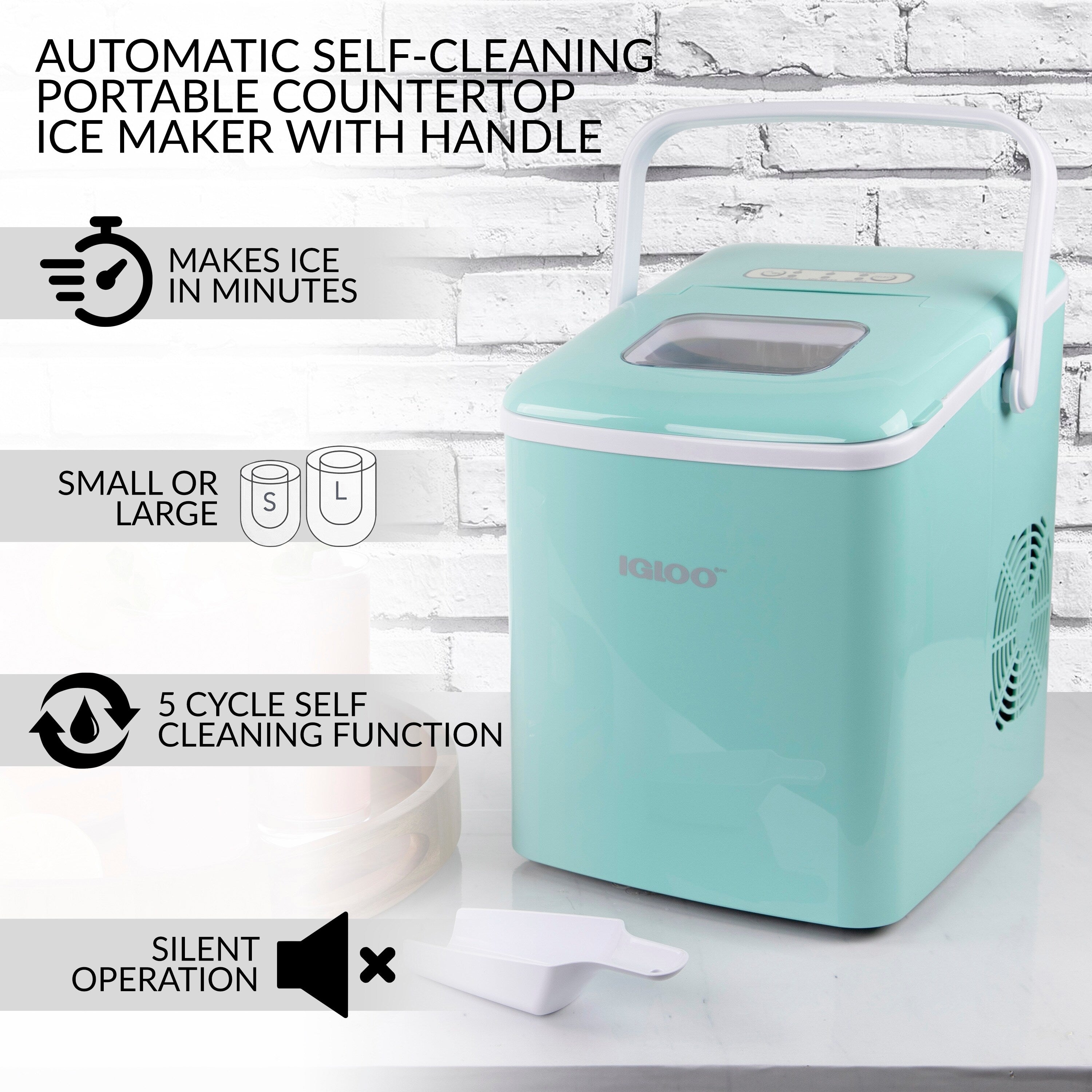 Machine à glaçons portative autonettoyante Igloo de 11,8 kg avec poignée, couleur aqua