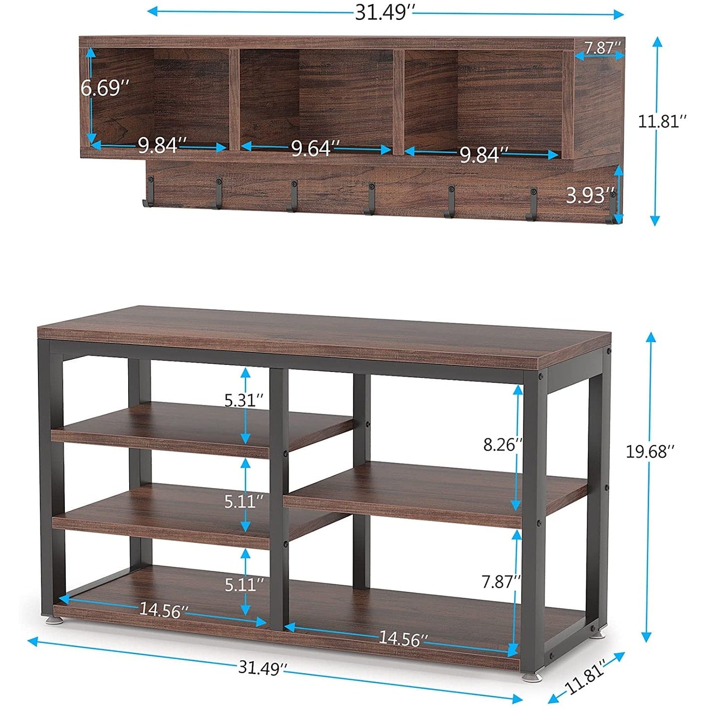 Ensemble de porte-manteaux et de bancs à chaussures pour entrée, porte-manteaux et porte-chaussures de style industriel